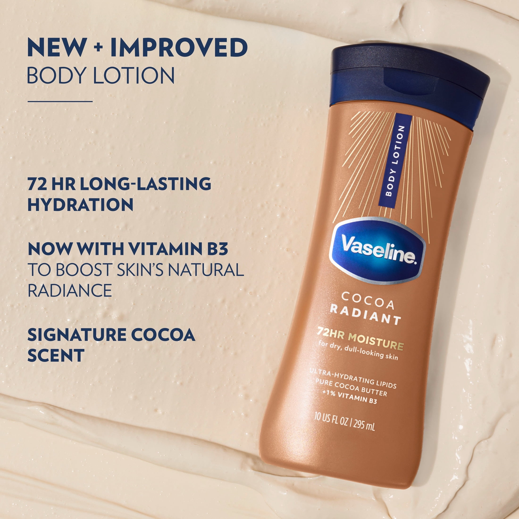 Vaseline Intensive Care Cocoa Radiant Body Lotion for Dry Skin with Pure Cocoa Butter and Hydrating Lipids (10 fl oz) tgxve