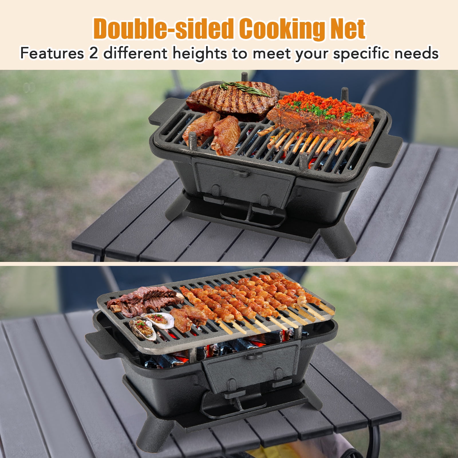 Topbuy Portable Heavy Duty Cast Iron Charcoal Grill Tabletop BBQ Stove (Black, 17 in x 10 in) zig26
