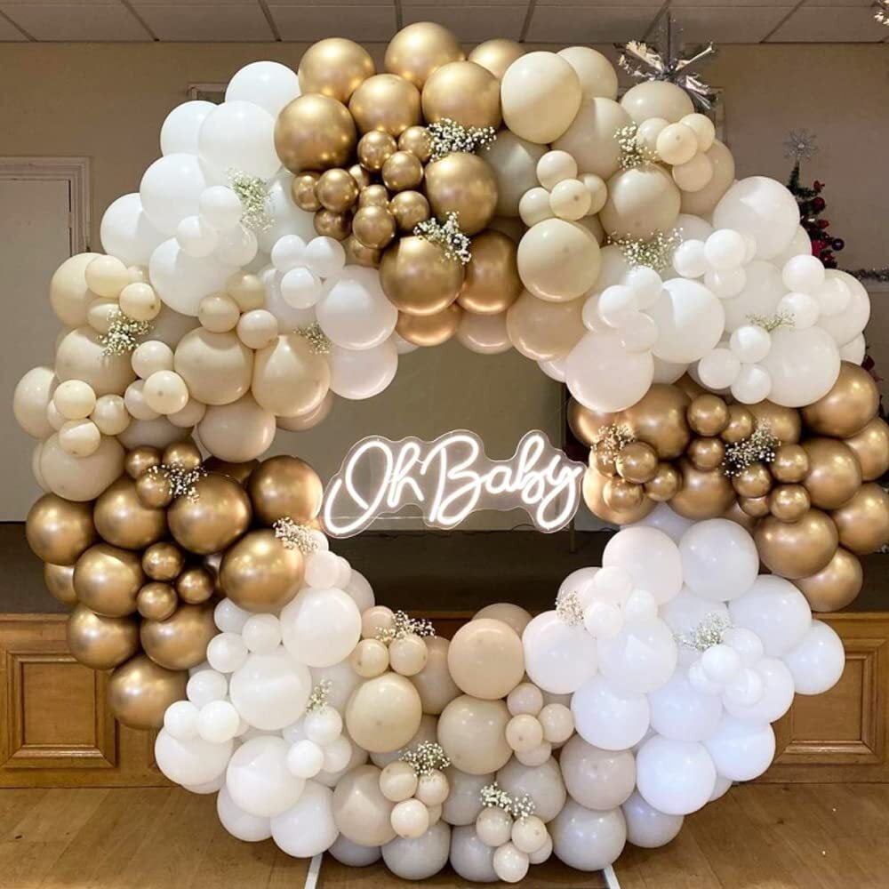 AOWEE Boho Balloon Garland Arch Kit, White and Gold Latex Balloons for Wedding and Birthday Party Decorations (126 Piece Set) kn4yj