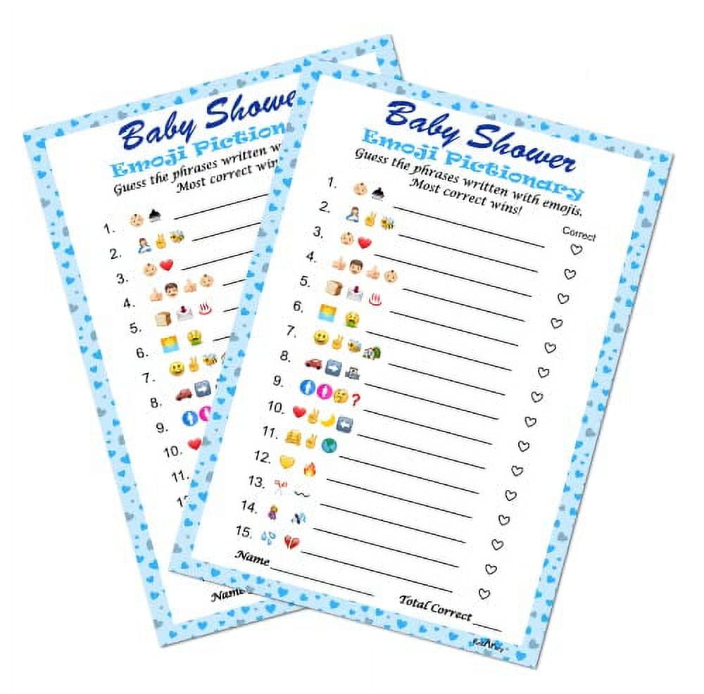 RokAPary Baby Shower Emoji Pictionary Game for Boy, Interactive Party Activity Cards (Blue, 30 Pack, 5 in x 7 in) 36zce
