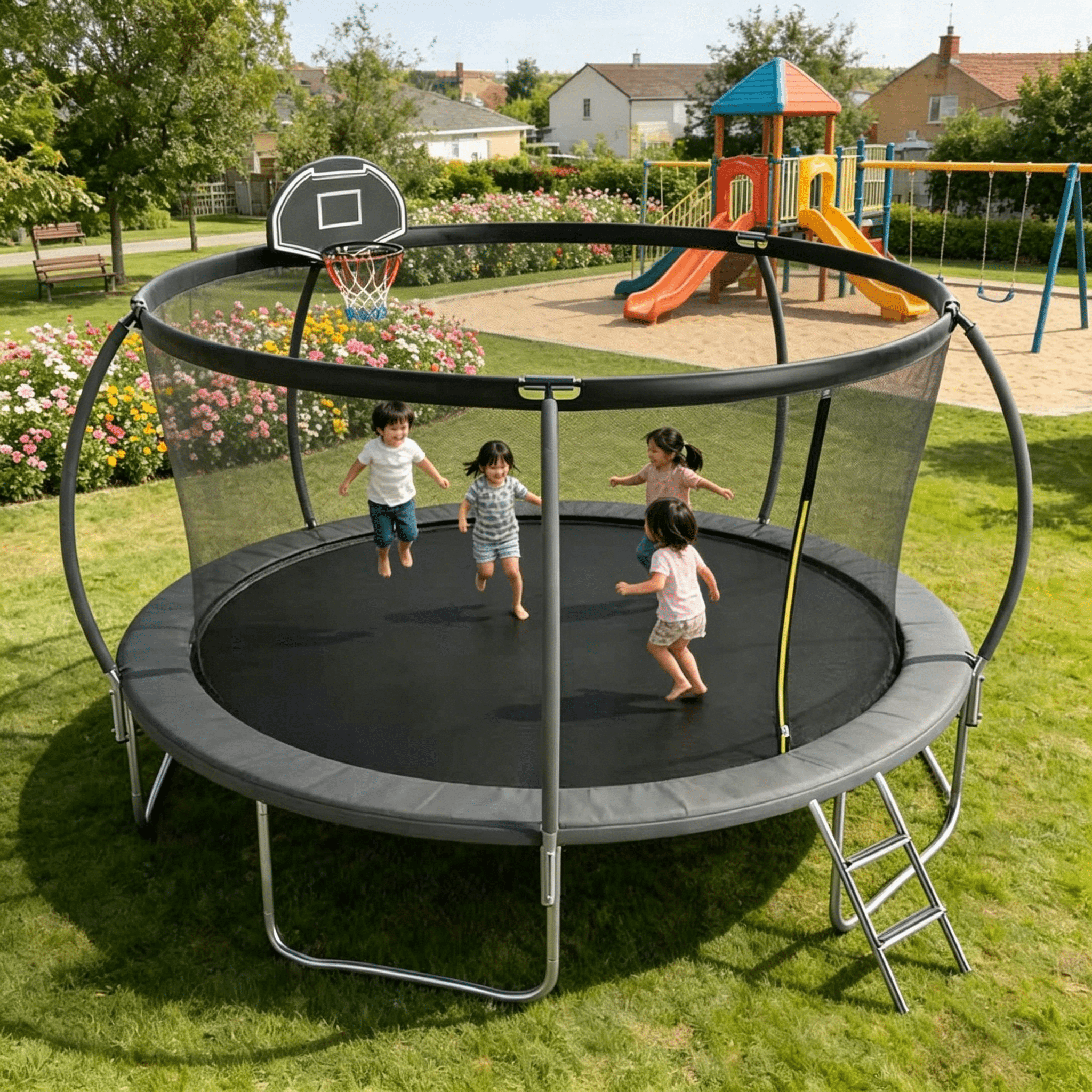 Shengchao Trade 14ft Trampoline with Safety Enclosure Net and Basketball Hoop (Black, 14 ft) akja5