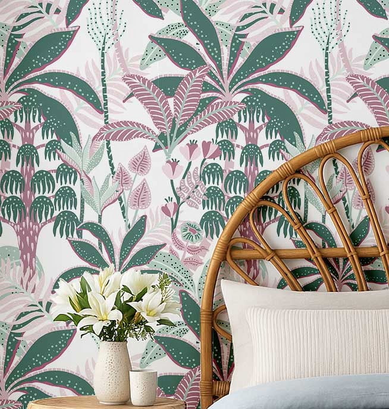 S4Sassy Tropical Banana Tree Peel and Stick Wallpaper, Removable Vinyl Wall Mural for Home Decor (Green, 25 in x 120 in) axl9n