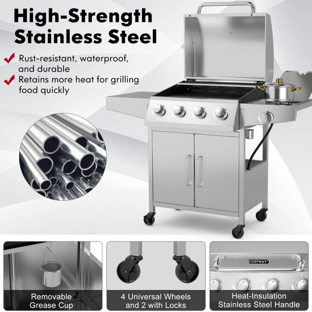 Aimee Lii 5-Burner Propane Gas Grill with Side Burner and Prep Tables (Silver, 516 sq in) 3b6cr