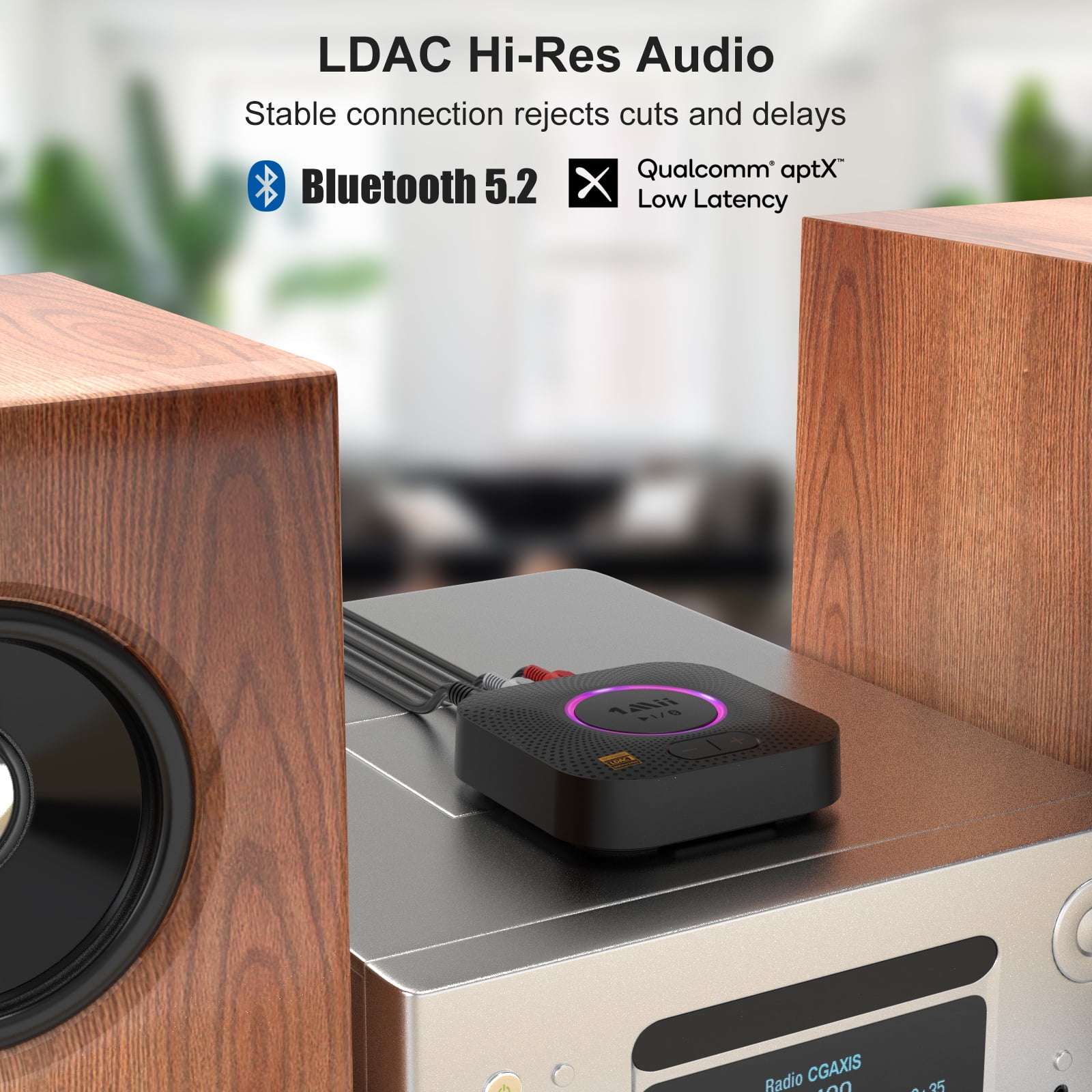 1Mii B06S+ Bluetooth 5.2 Receiver HiFi Wireless Audio Adapter with LDAC and aptX HD (Black, 1 Pack) 7por0