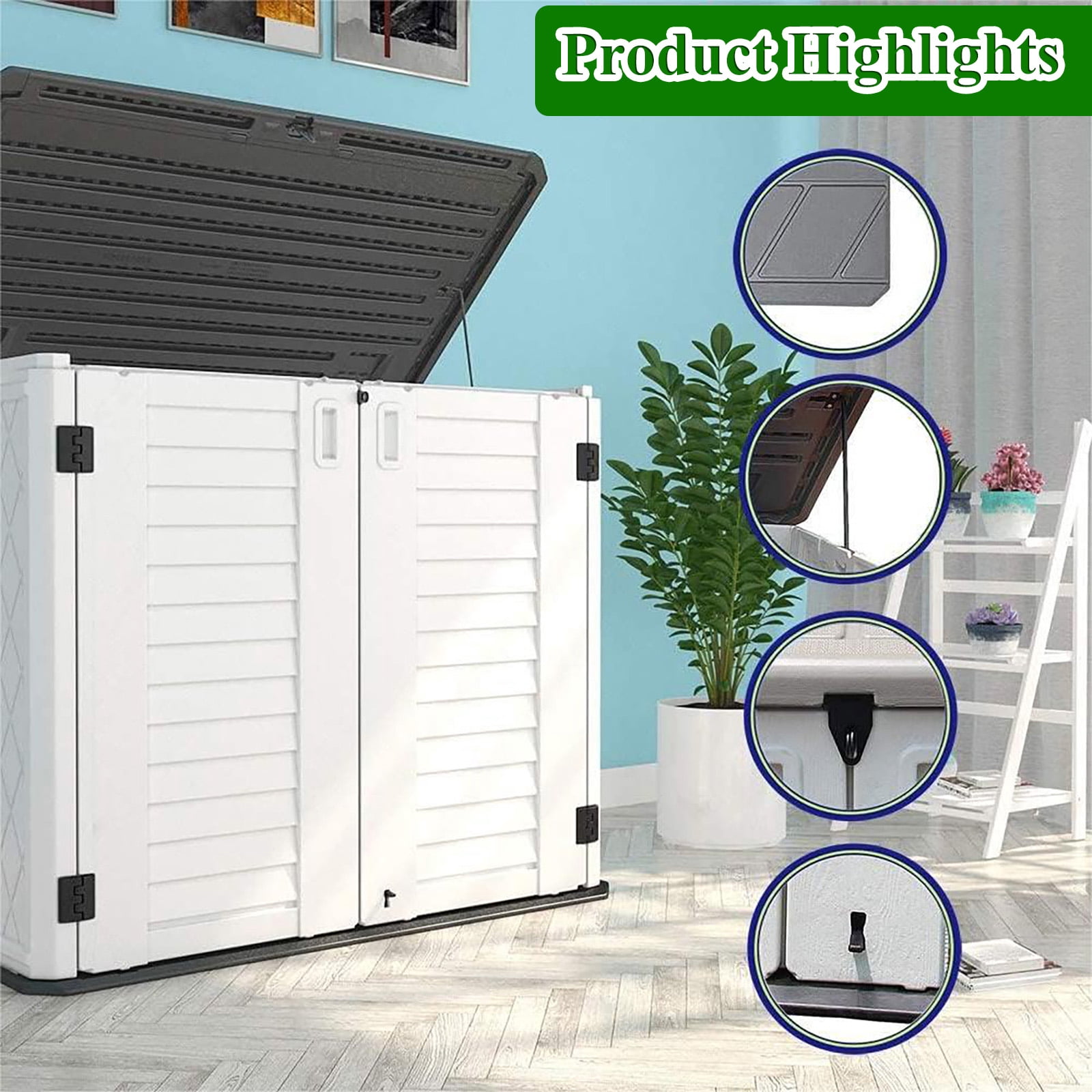 Ledmomo Outdoor Garden Storage Box, Weatherproof Resin Cabinet for Patio and Backyard (White, 34 cu ft) 9f40g