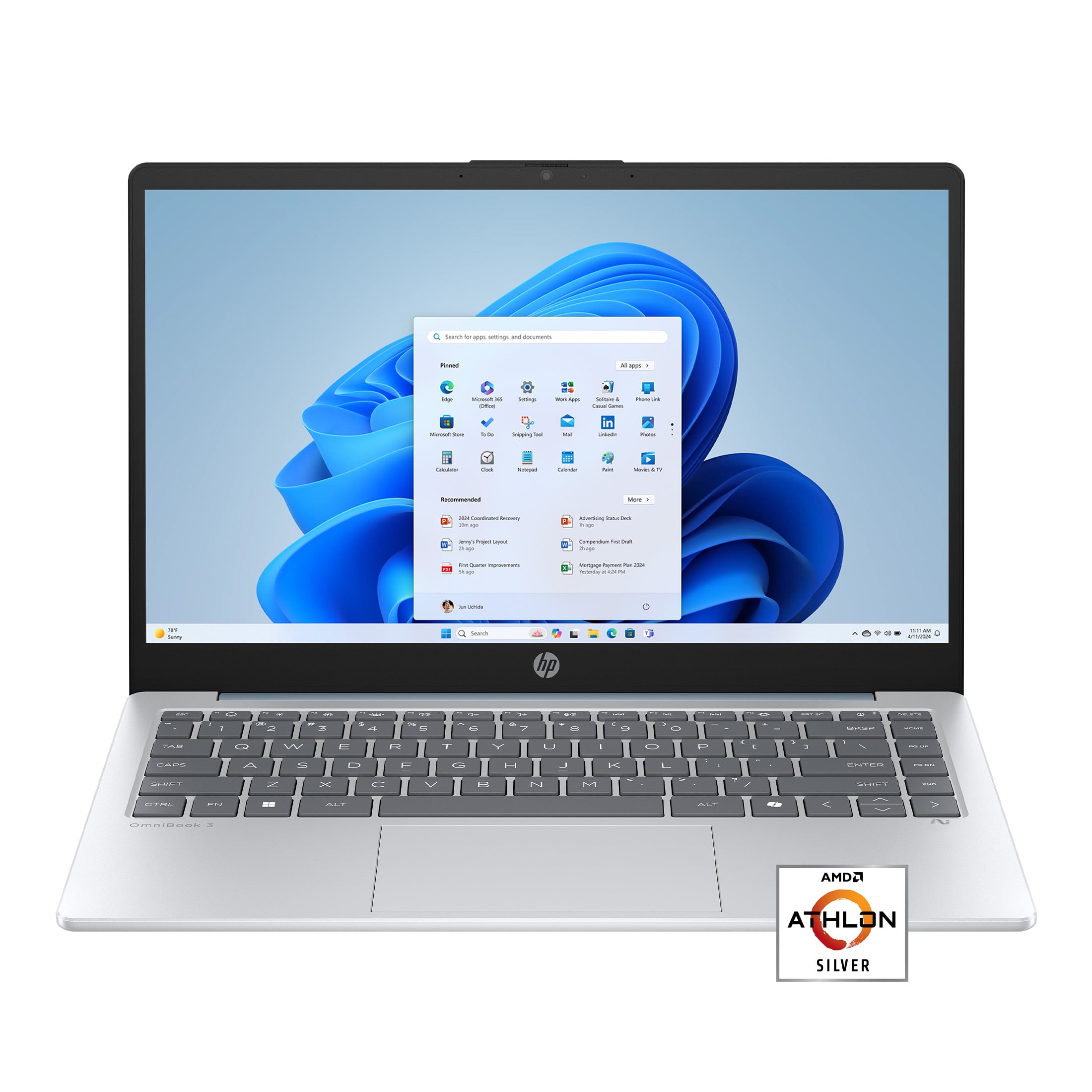 HP 14 in HD Laptop AMD Athlon 7120 4GB RAM 128GB SSD (Moonlight Blue, 14 in) m8qed