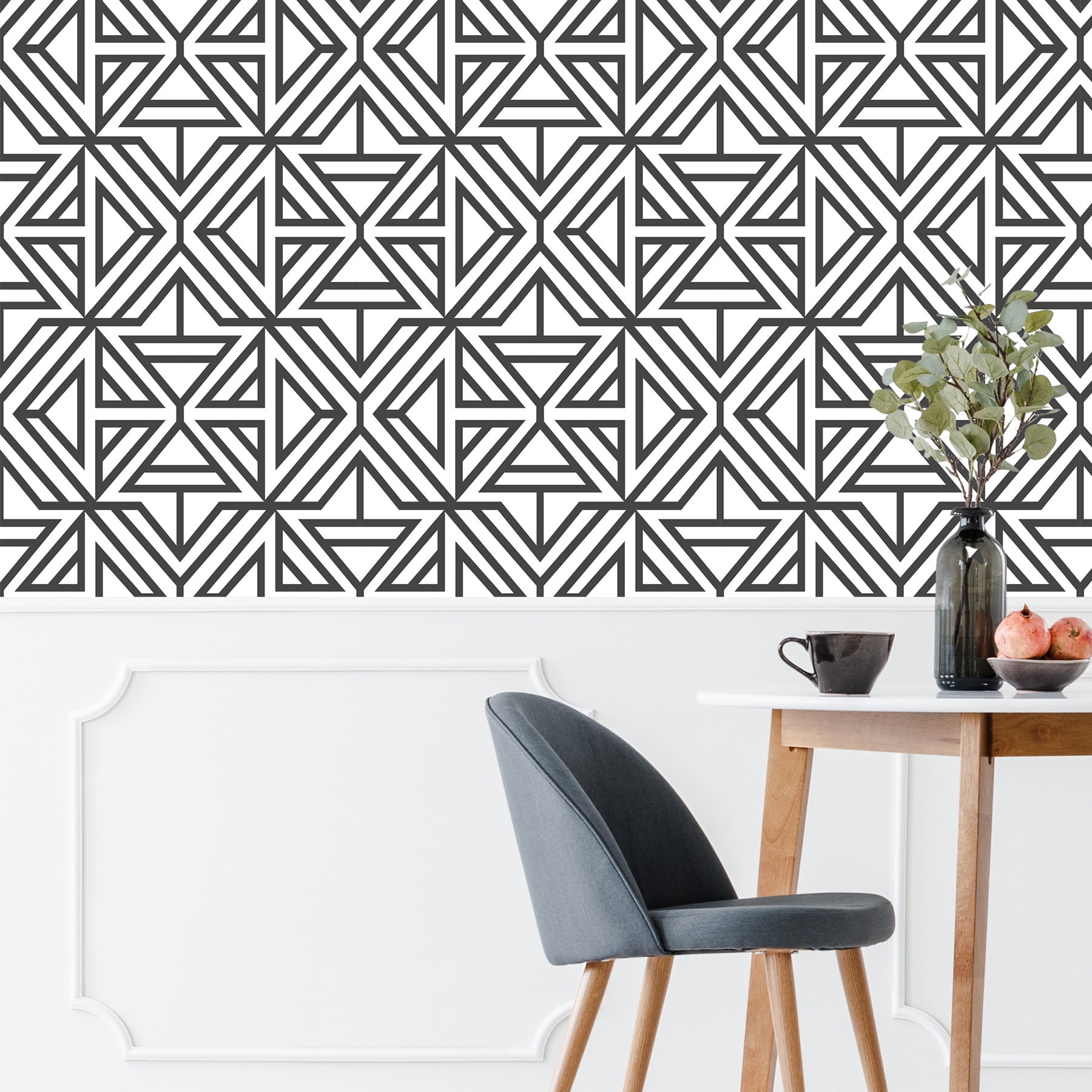 NuWallpaper Linear Geometric Peel and Stick Wallpaper (Black, 216-in x 20.5-in) l739e