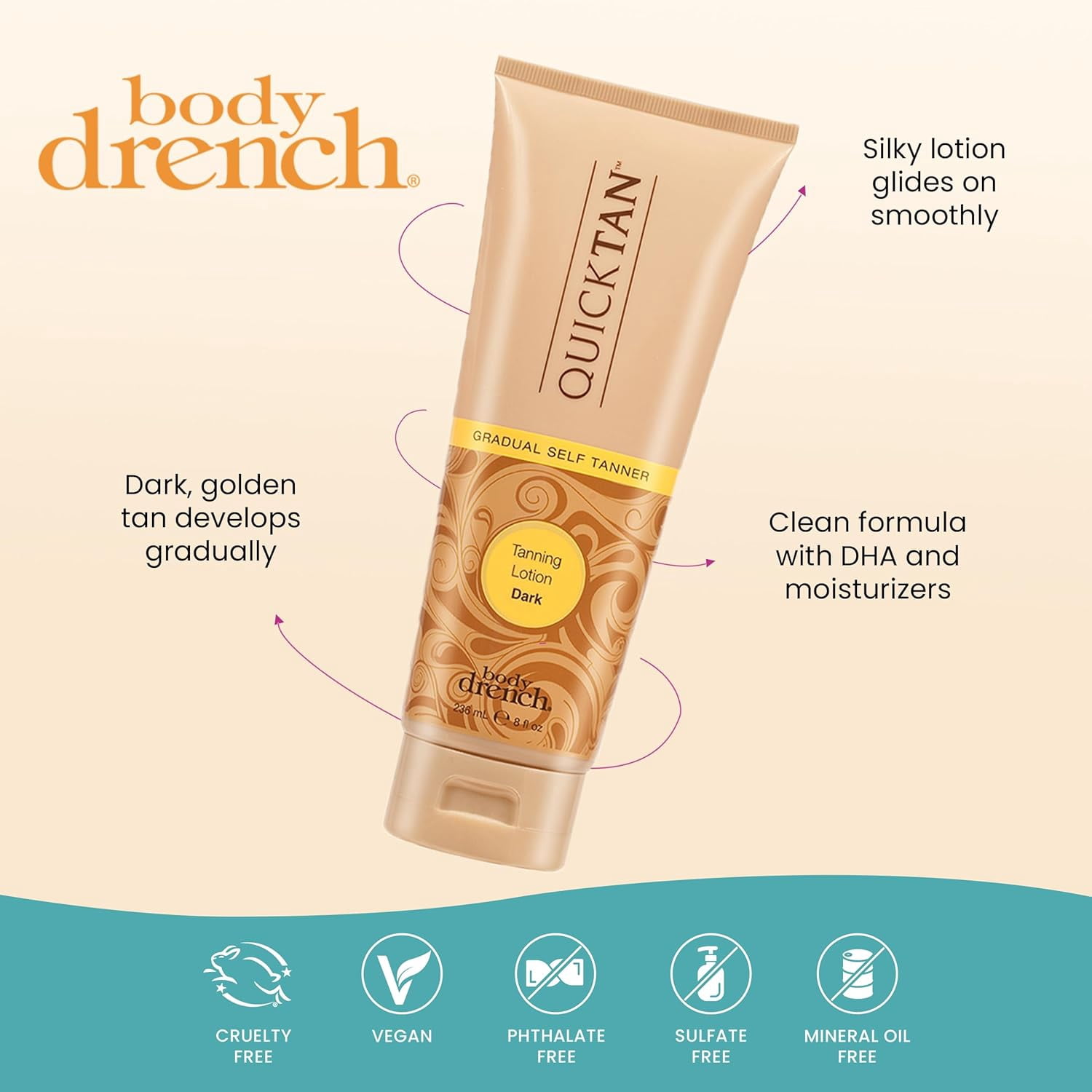 Body Drench Quick Self Tanner Body Lotion, Sunless Tanning Lotion for Women (Dark, 8 fl oz) eaqpg