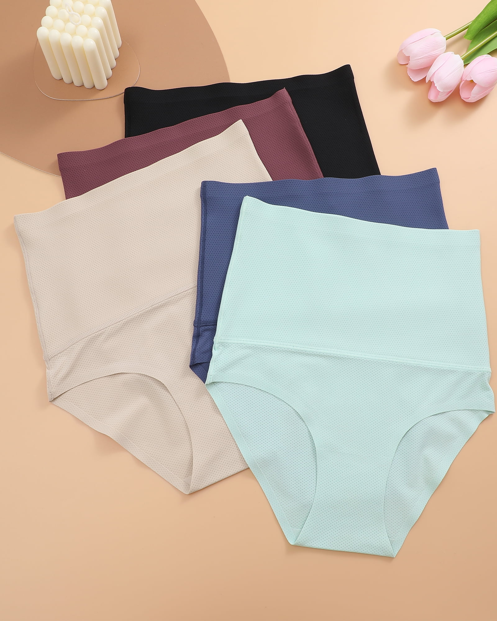 Finetoo High Waisted Tummy Control Shapewear Panties (5 Pack, S-XXL) ml7xt