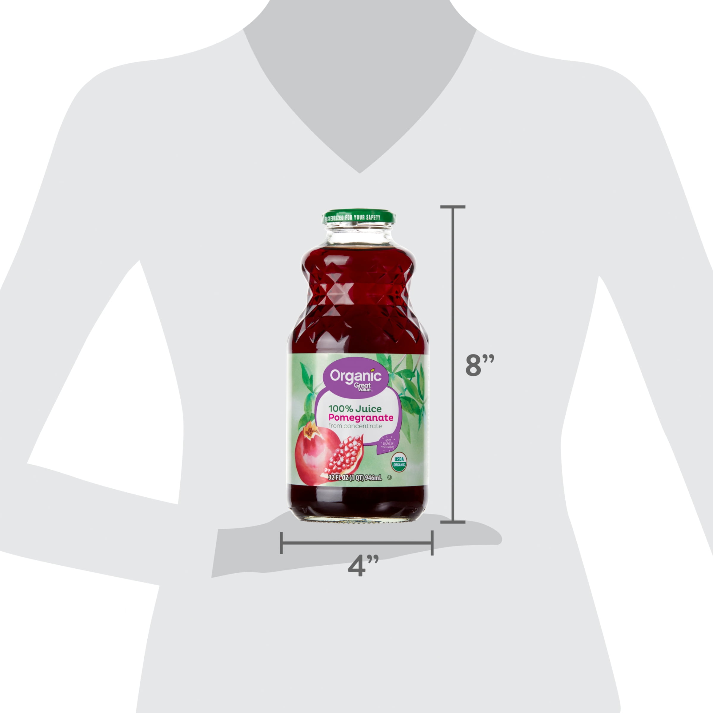 Great Value Organic Pomegranate Juice (100% Pure Juice, Non-GMO) 32 fl oz 3271h