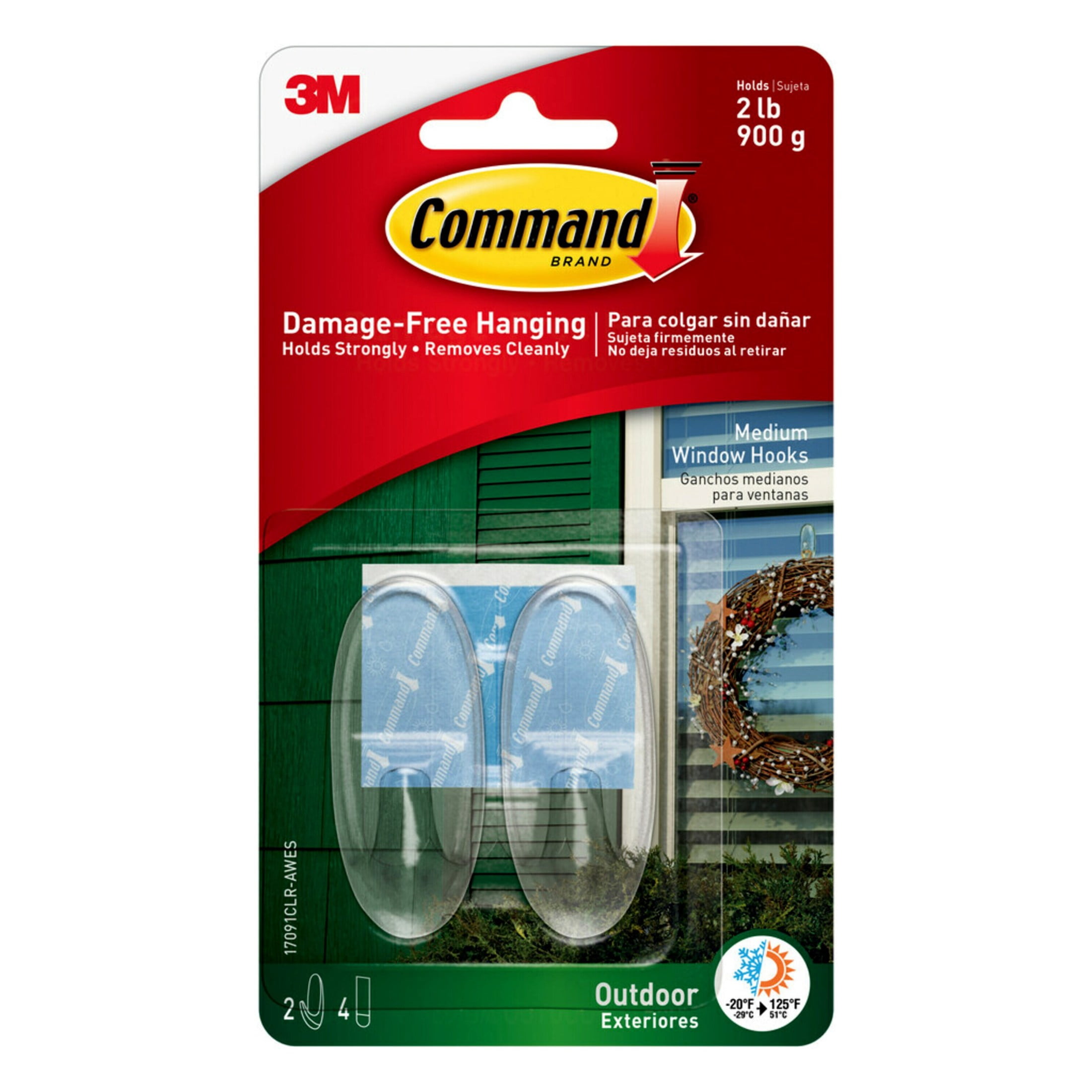 Command Outdoor Clear Window Hooks (Medium, 2 Hooks, 4 Strips) qim17