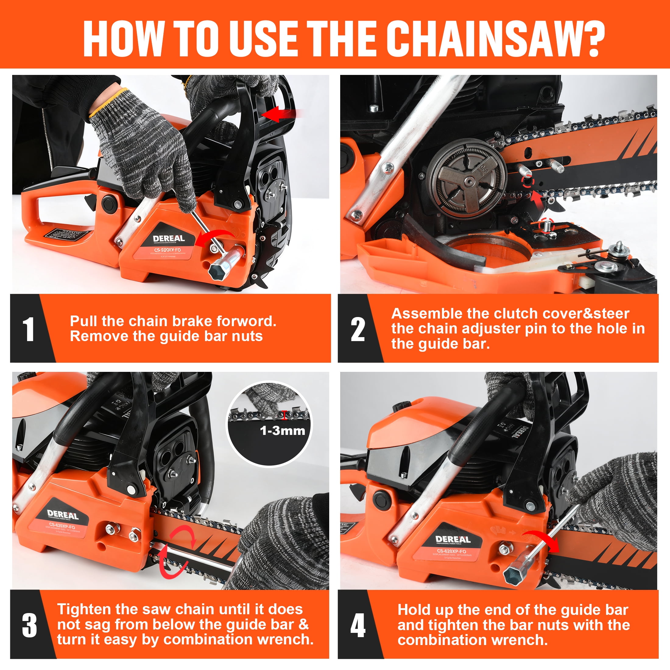 Vetoper 62CC Gas Chainsaw, 2-Stroke Heavy-Duty Wood Cutting Saw with Automatic Oiler (Orange, 20 in) vgowf