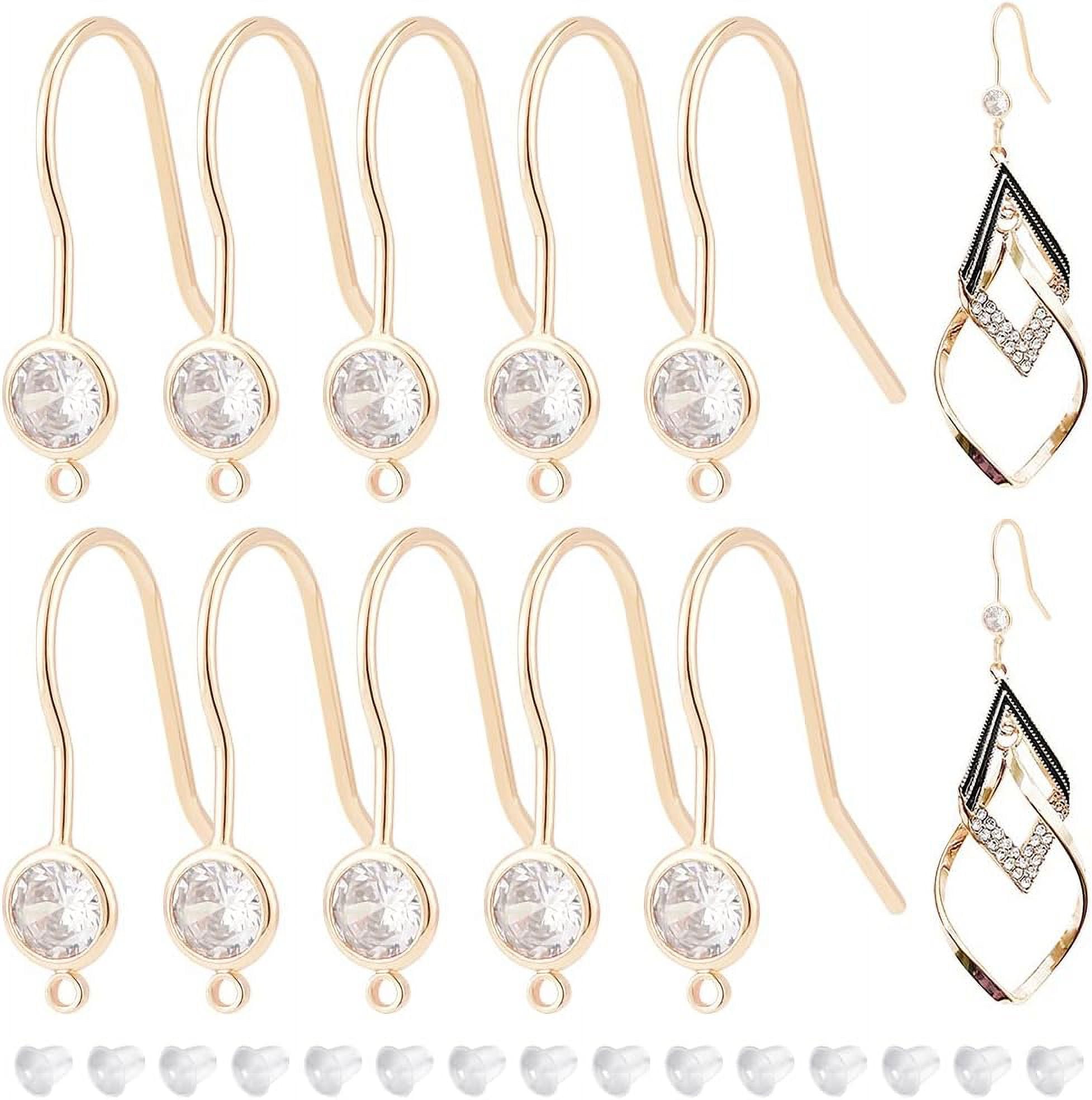 Globleland 18K Gold Plated Earring Hooks with Cubic Zirconia and Ear Nuts (Gold, 42 Piece Set) 0fqen