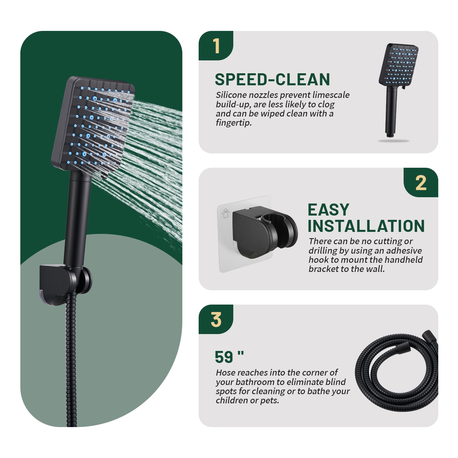 Cobbe 12 Inch Rain Shower Head Combo, High Pressure Handheld Shower Head with Filter, Adjustable Height Arm, 9 Spray Settings (Matte Black, 12 in) e2i92