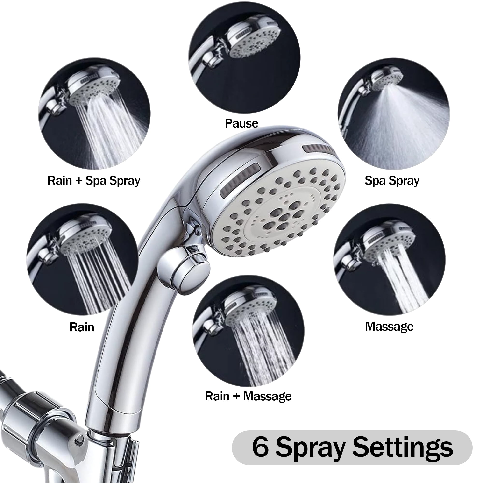 SUPTREE High Pressure Handheld Shower Head with 59 in Stainless Steel Hose (Silver) zkypa