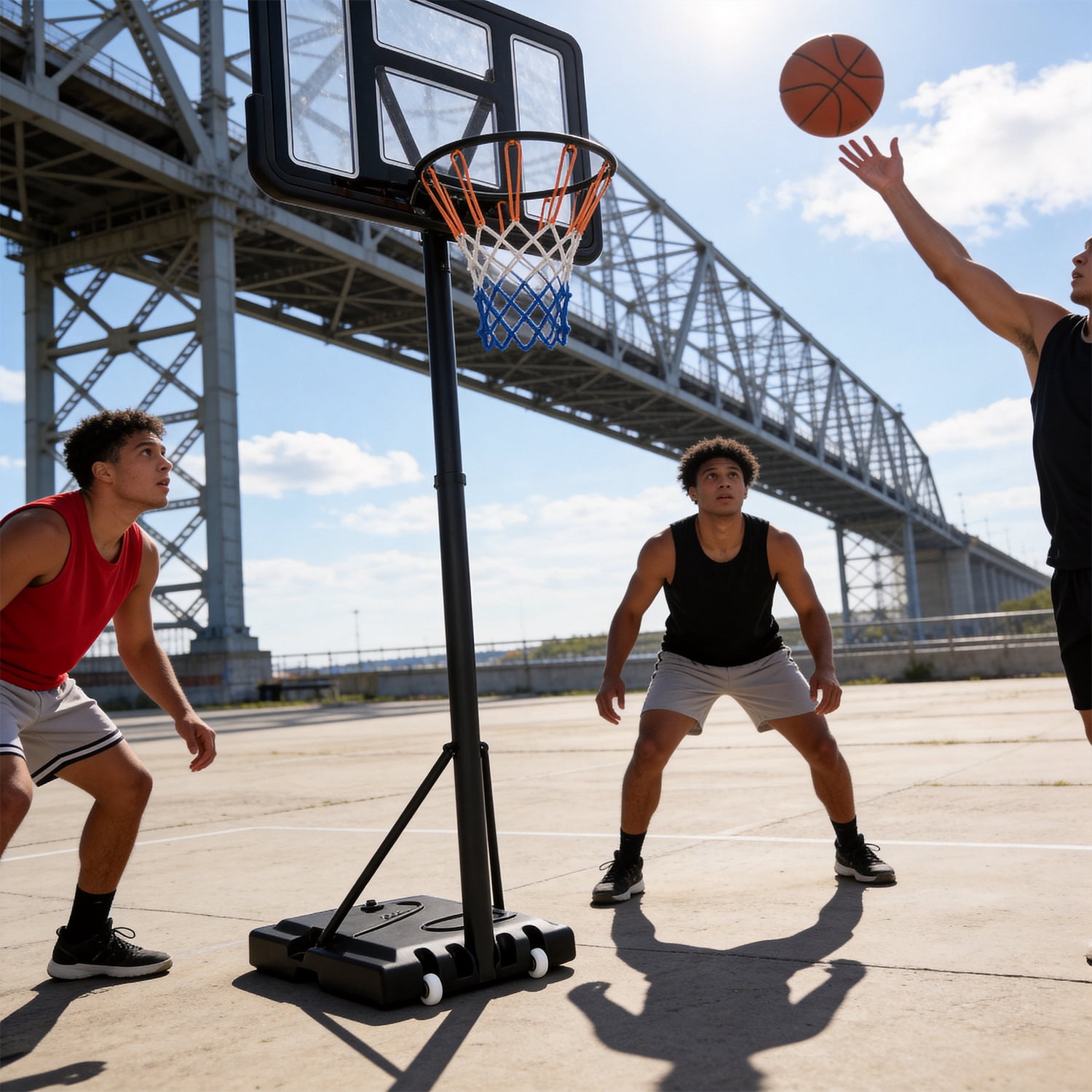 BN-LINK Portable Basketball Hoop, Height Adjustable Outdoor Basketball Goal with Shatterproof Backboard (Black, 43 in) 9cebf