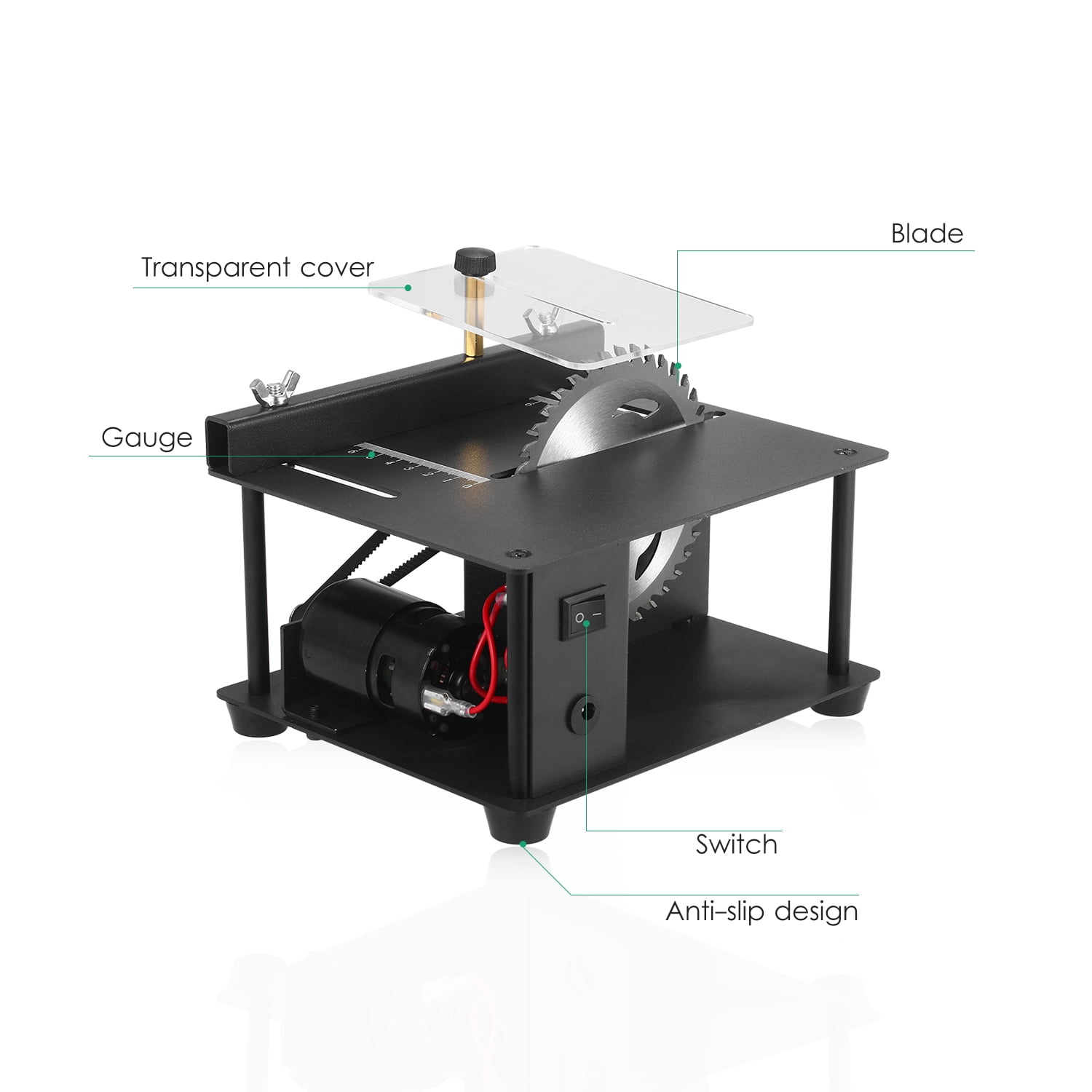 Cacagoo Mini Table Saw 200W Electric Woodworking Tool with Adjustable Speed and 1.38 in Cutting Depth (Black, 7.48 x 6.49 x 3.93 in) ukluu