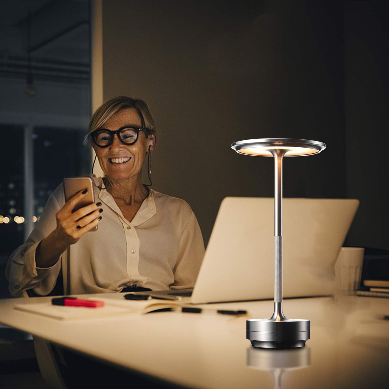 Wovilon LED Desk Lamp Japanese Retro Style Rechargeable Cordless Night Light (Clear, 10 in) wn1qx
