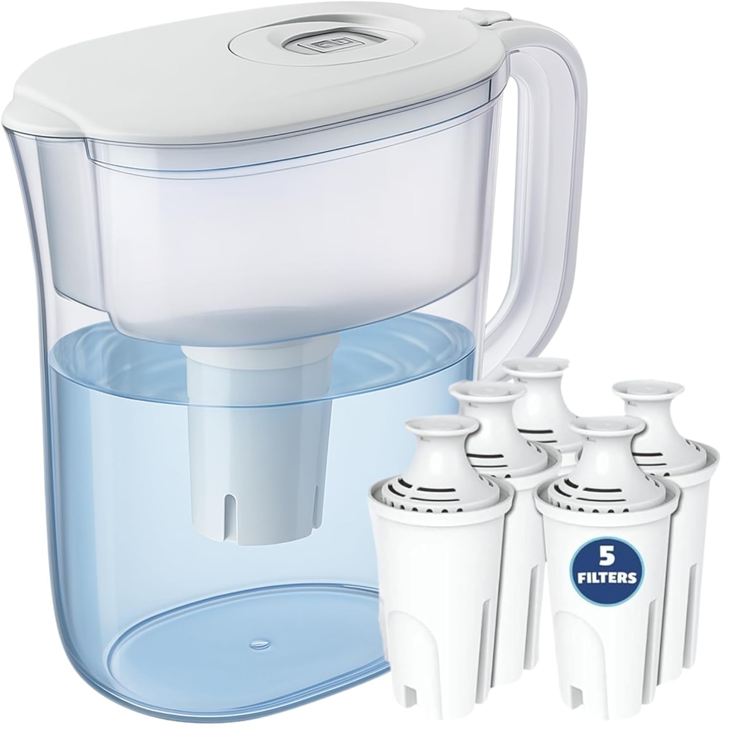 JOEY'Z 10-Cup Water Filter Pitcher with Electronic Indicator (White, 5-Pack Filters) apj26
