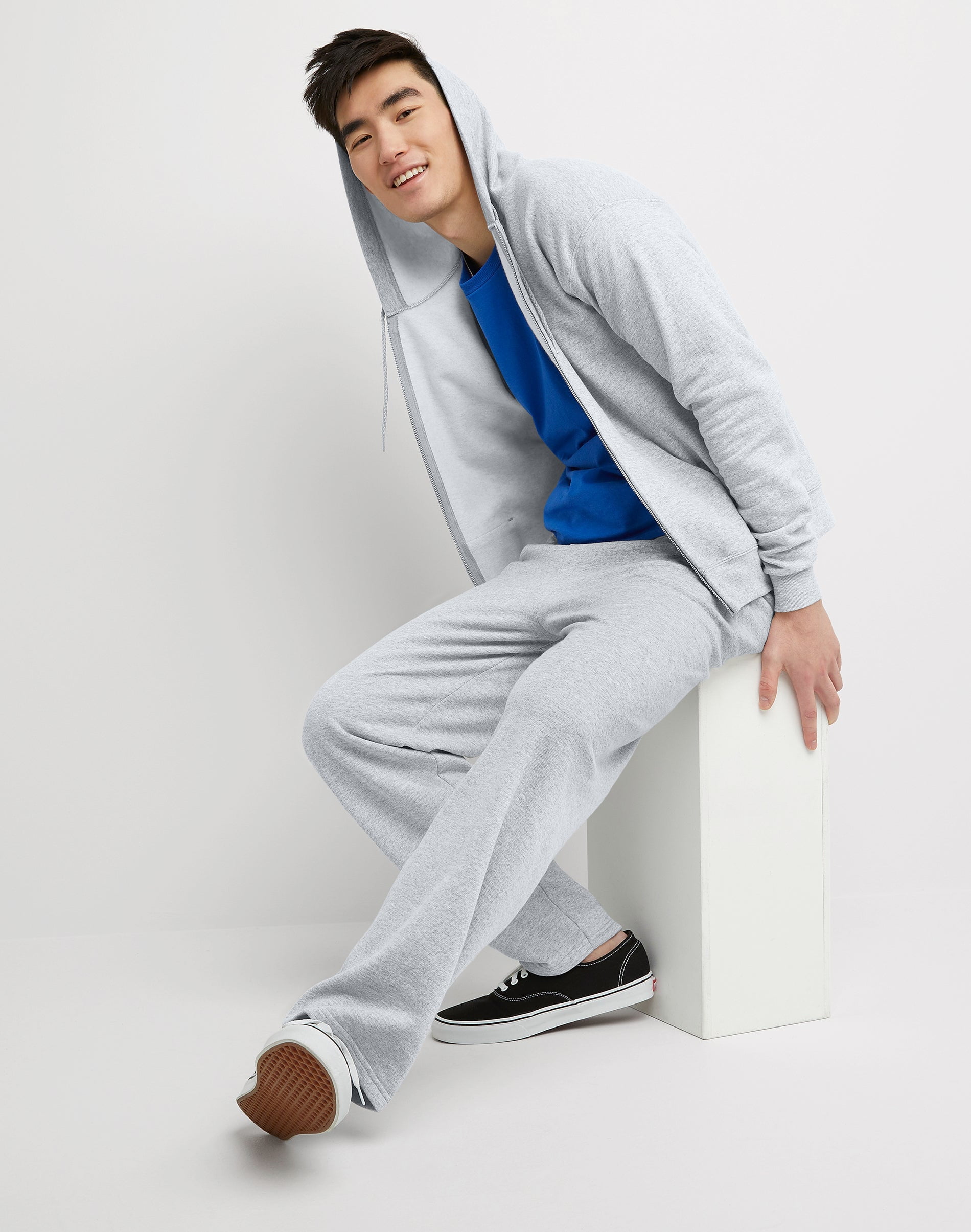 Hanes Men's EcoSmart Fleece Full Zip Hoodie Sweatshirt (Grey, S) lc053