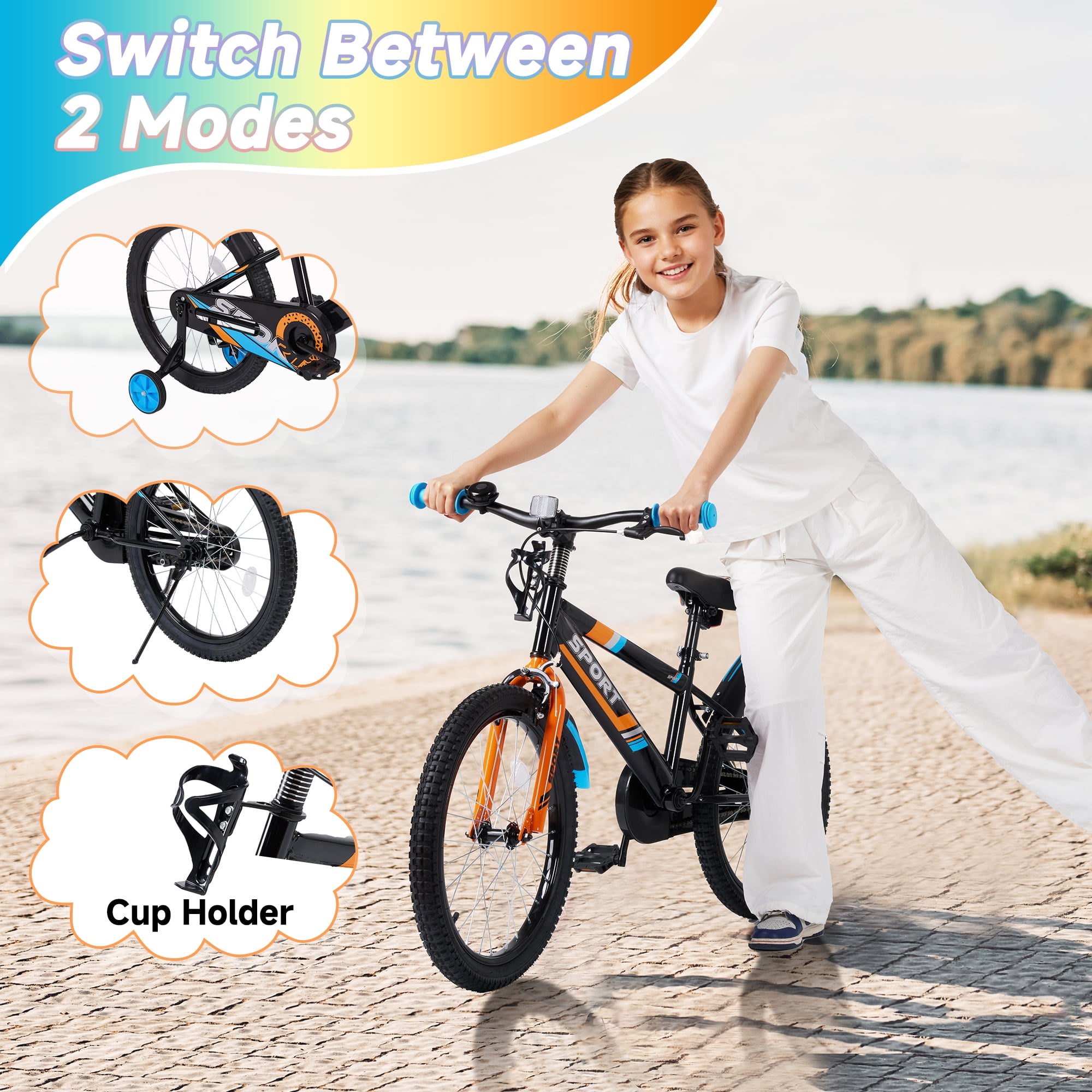 Naipo 20 Inch Kids Bike with Full Chain Guard and Anti-Slip Pedals (Black, 20 in) yzrrx