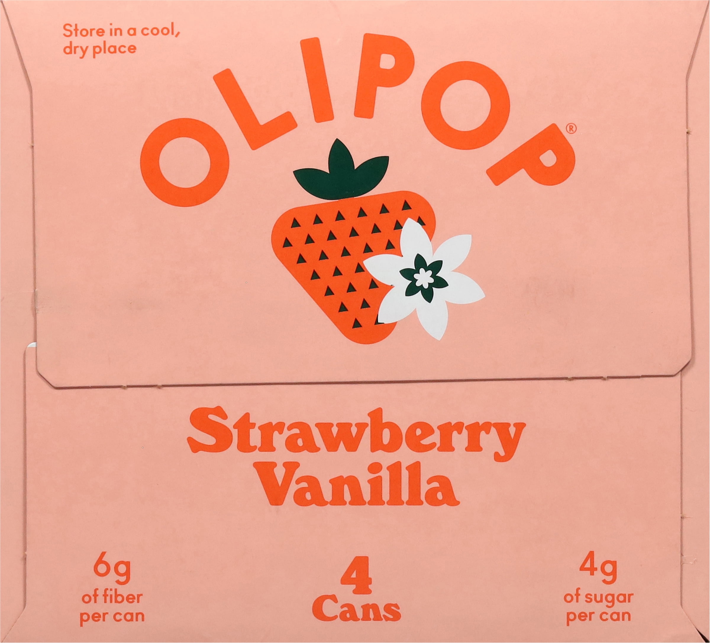 OLIPOP Prebiotic Soda, Strawberry Vanilla, Digestive Health Support Drink (4 Pack, 12 fl oz) ux7nr