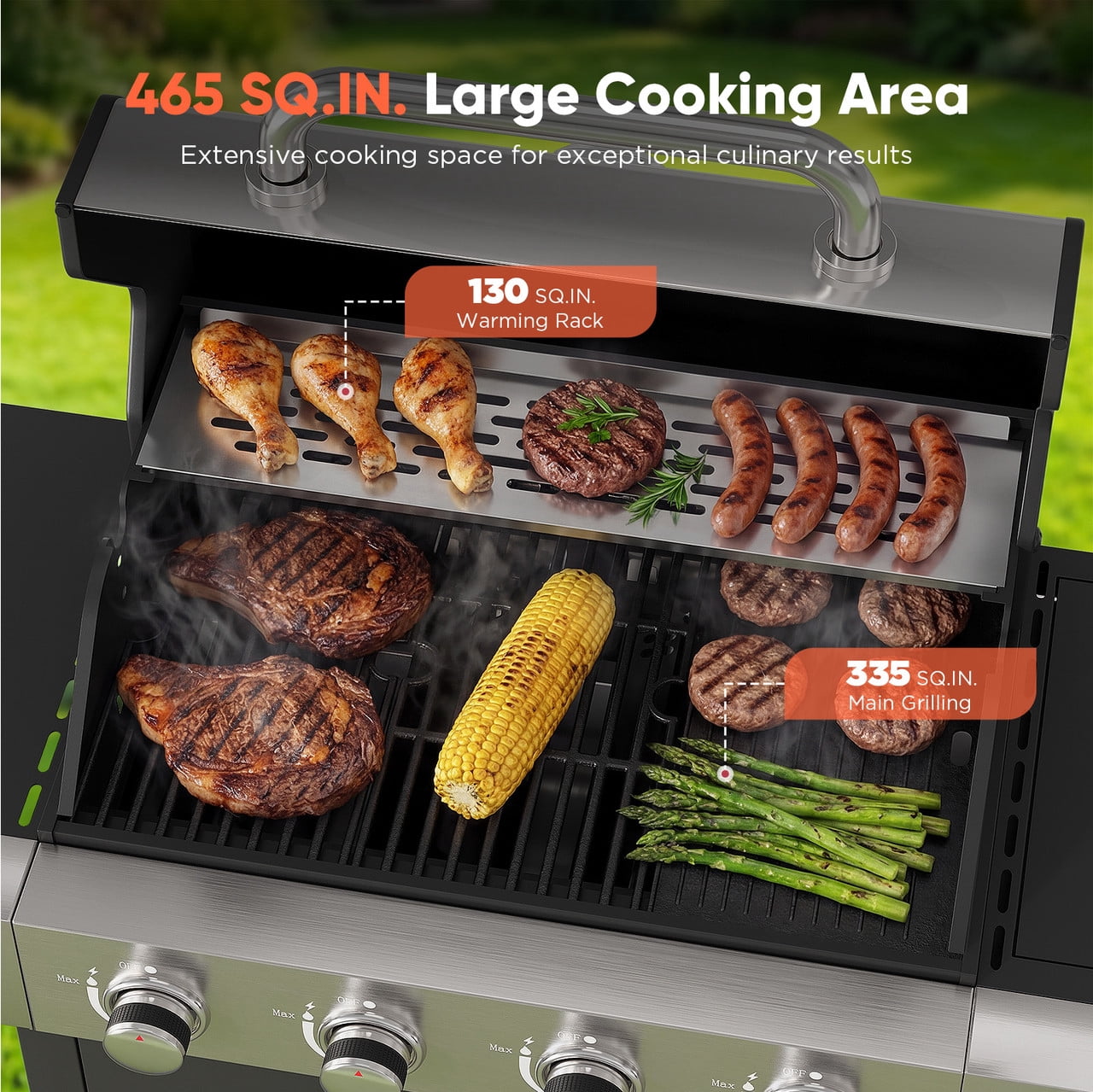 Opohoro 4-Burner Propane Gas Grill with Side Burner (465 Sq. In. Cooking Area, Black) 58n4x