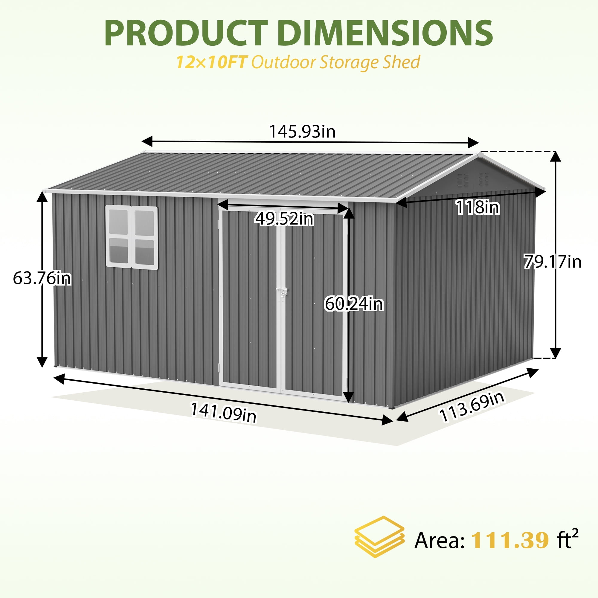 LZBEITEM 12 ft x 10 ft Outdoor Storage Shed with Floor Frame and Window (Gray) 137l9