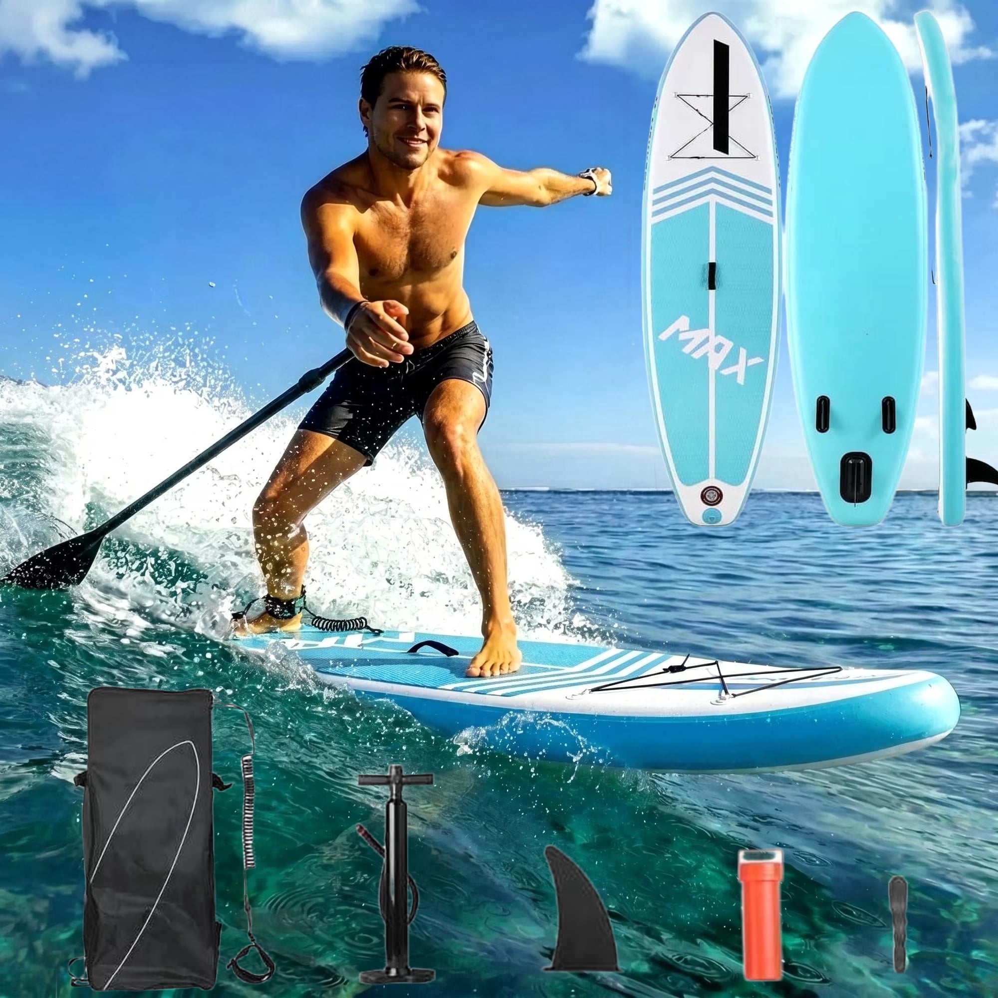 Naipo Inflatable Stand Up Paddle Board Set with Triple Action Pump and Accessories (Green, 10.5 ft) g9dw3