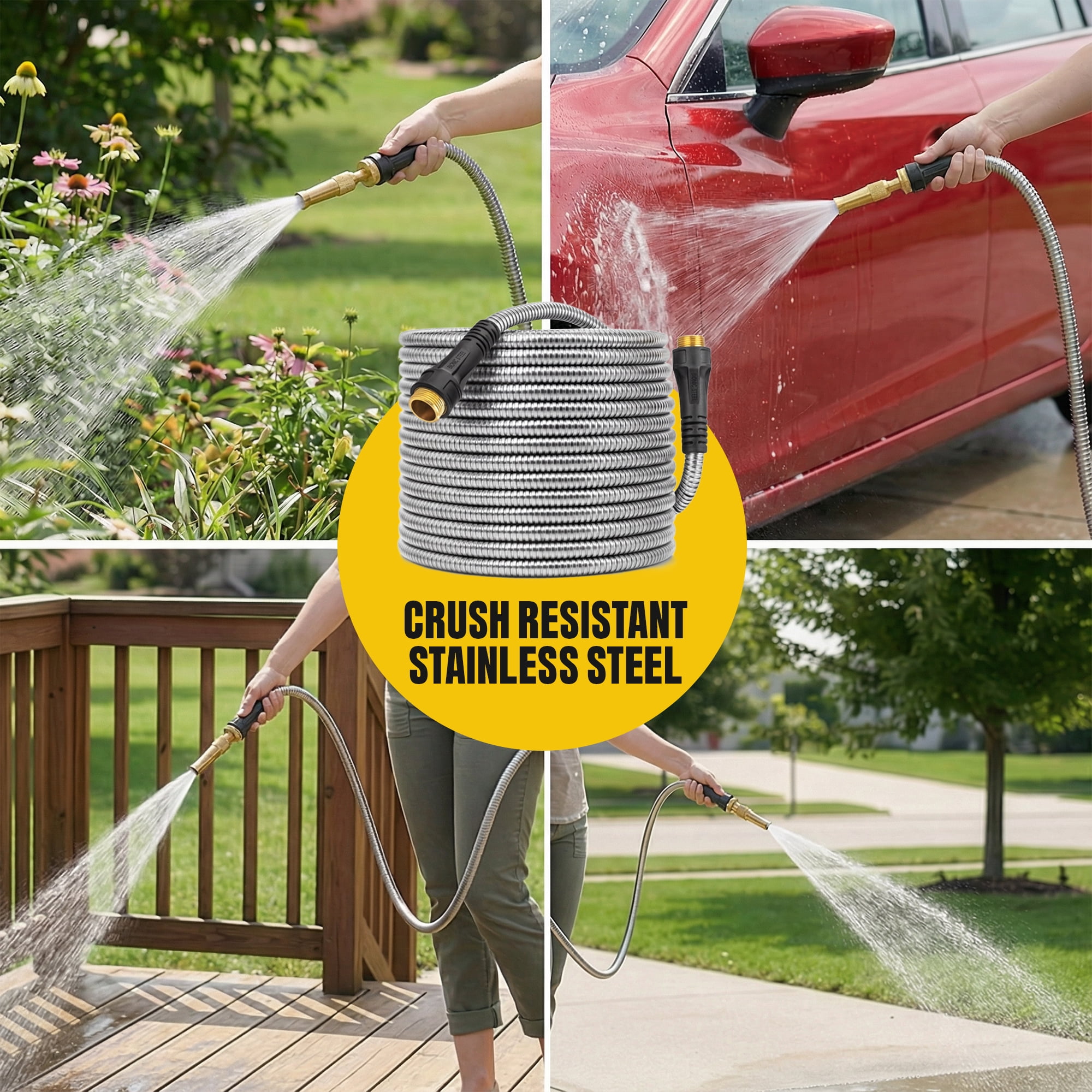 Bionic Steel Pro Garden Hose (Stainless Steel, 50 ft) Heavy Duty Kink-Free Outdoor Water Hose with Spray Nozzle kcxo6