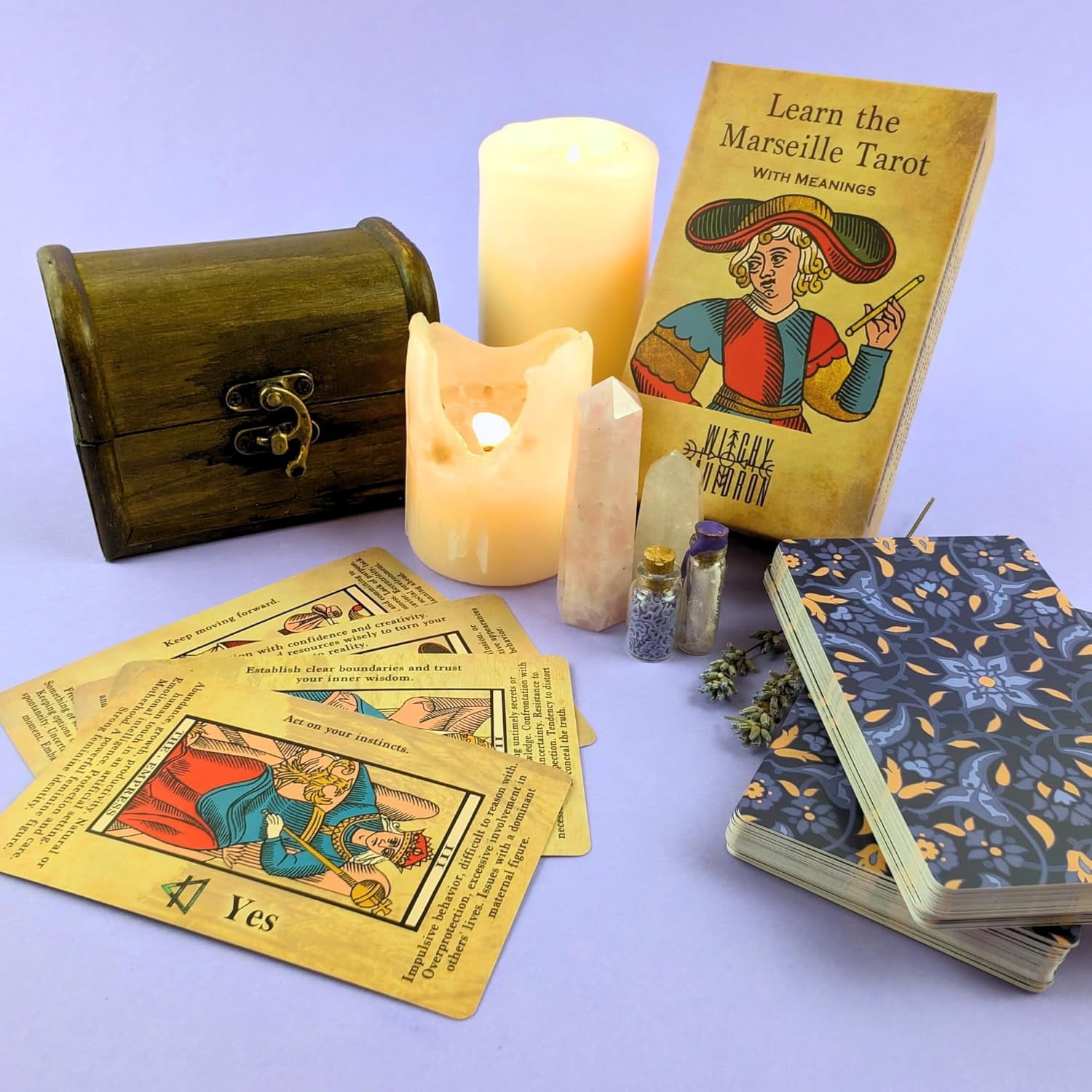 Witchy Cauldron Marseille Tarot Deck for Beginners (Illustrated Cards, 78-Card Set) wgwbw
