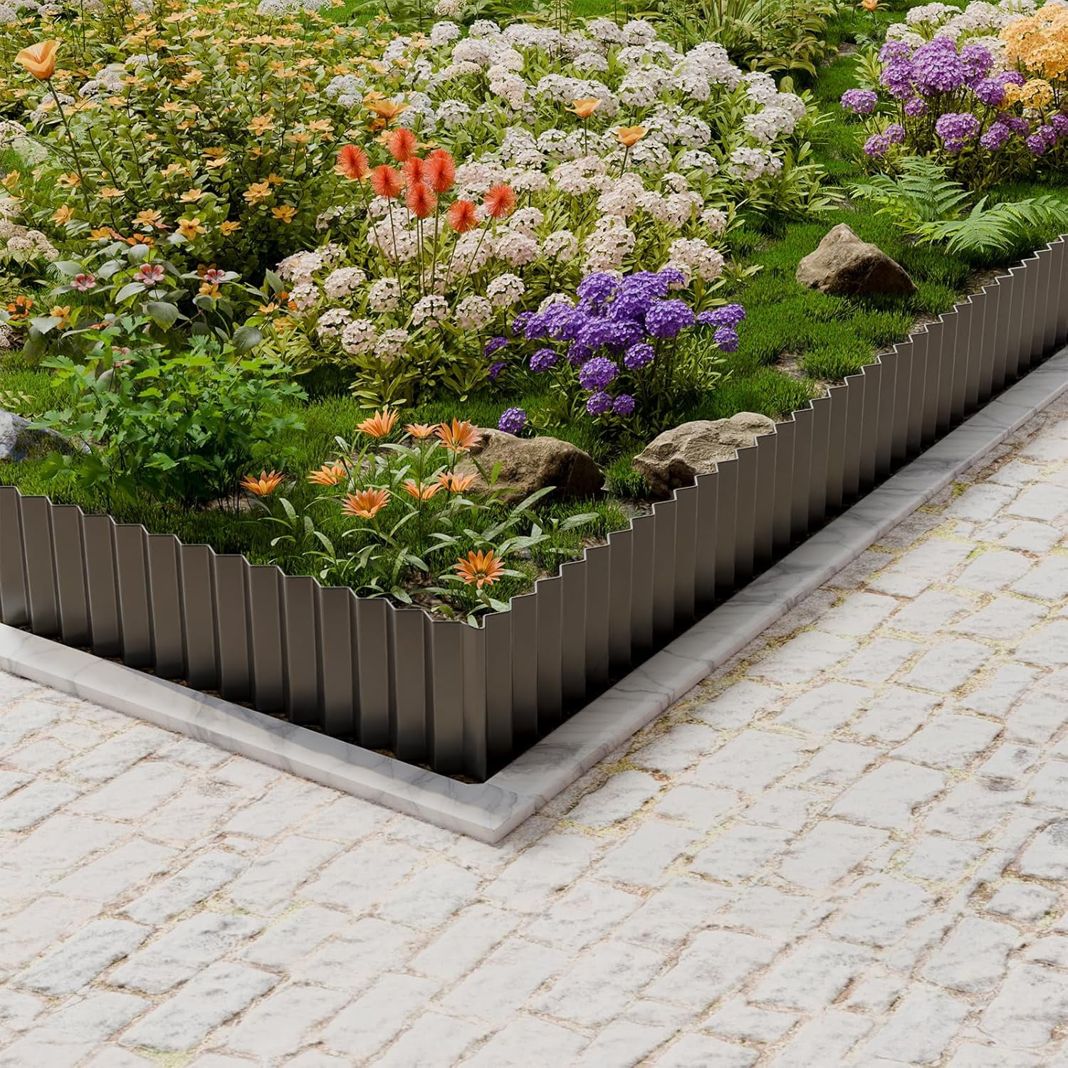 Tufmunb Corrugated Metal Garden Edging, Heavy-Duty Landscape Border for Lawn and Flower Bed (Black, 6 in x 40 ft) o9eyl
