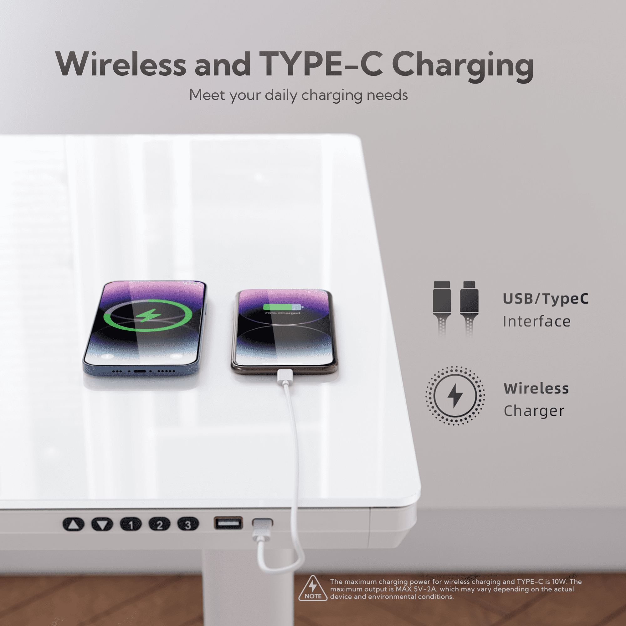 INNOVAR Electric Standing Desk with Wireless Charging and Drawer (55 in, White) mgaia
