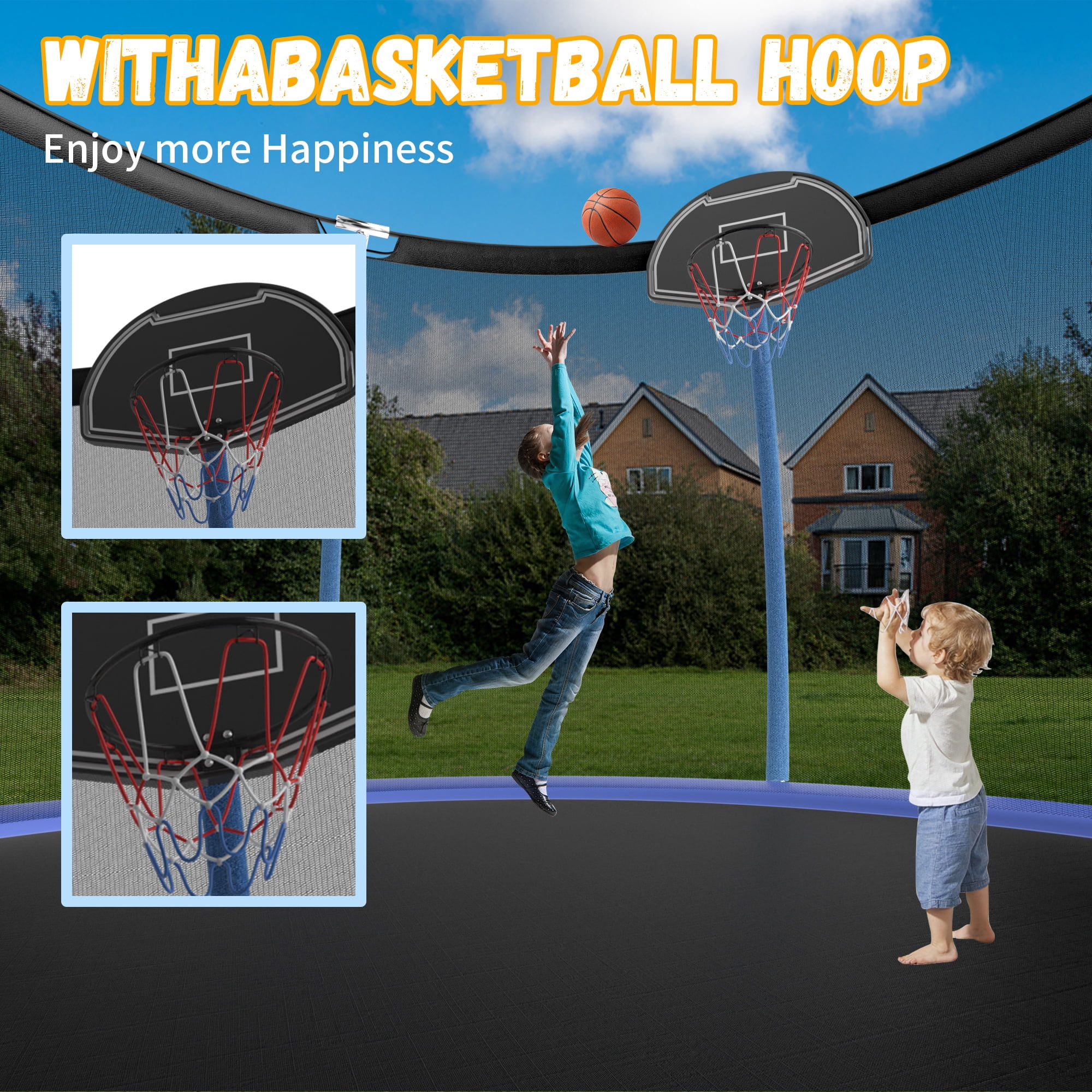 Shengchao Trade 14ft Outdoor Trampoline with Safety Enclosure Net and Basketball Hoop (Blue, 14ft) okcmf