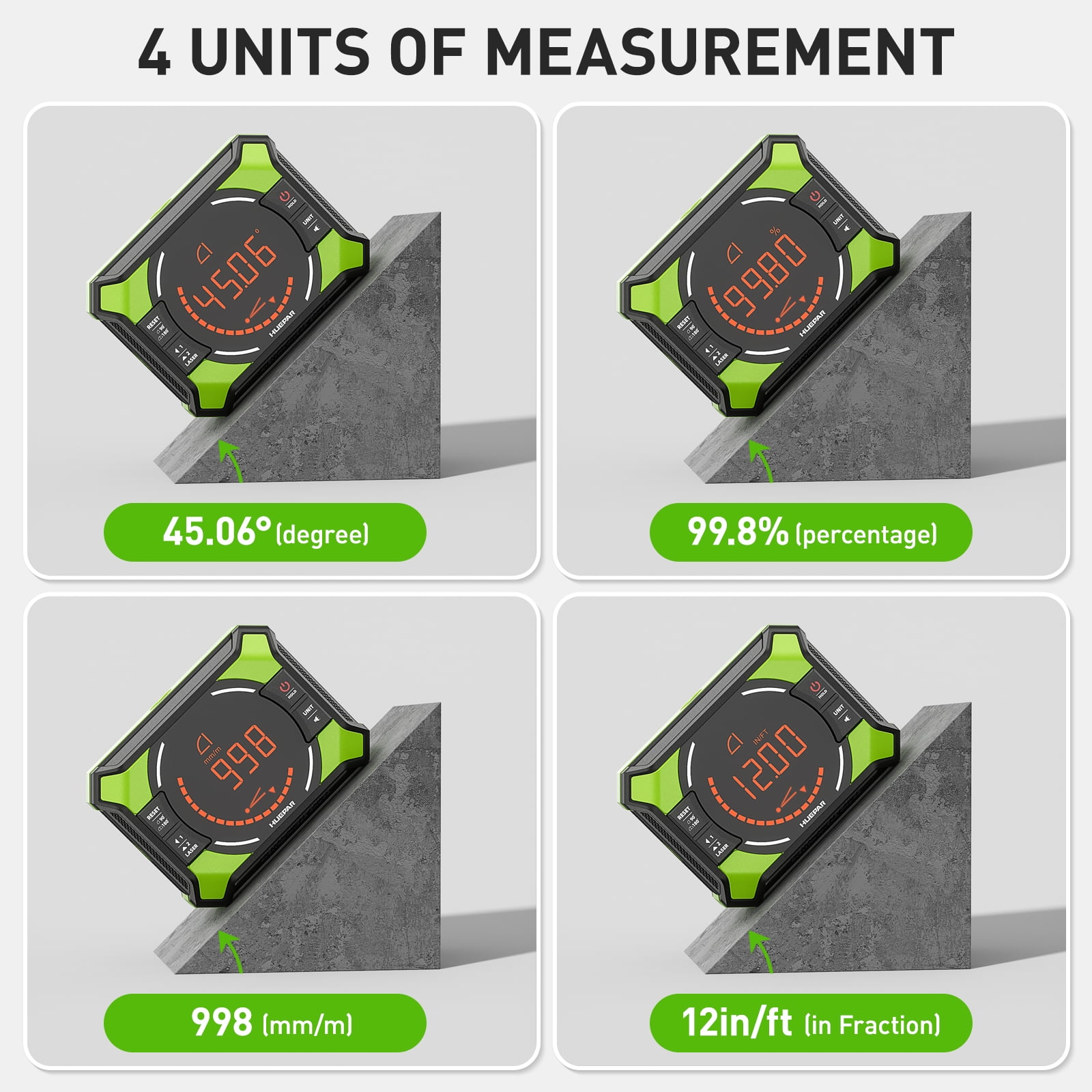 Huepar Digital Laser Angle Gauge Inclinometer with Rechargeable Battery (Green, 1 Pack) l8rcn