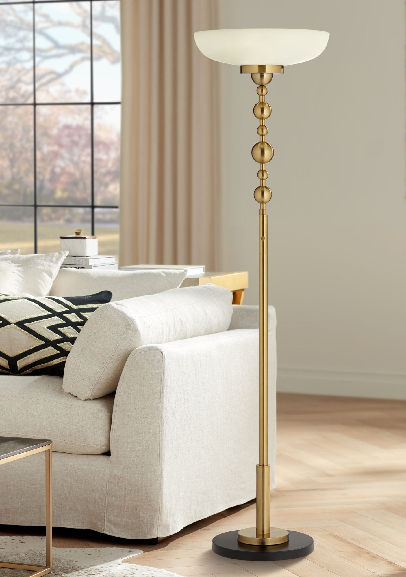 Possini Euro Design Summit Modern Torchiere Floor Lamp with Frosted Glass Shade (Warm Gold, 71 in) yjh2g