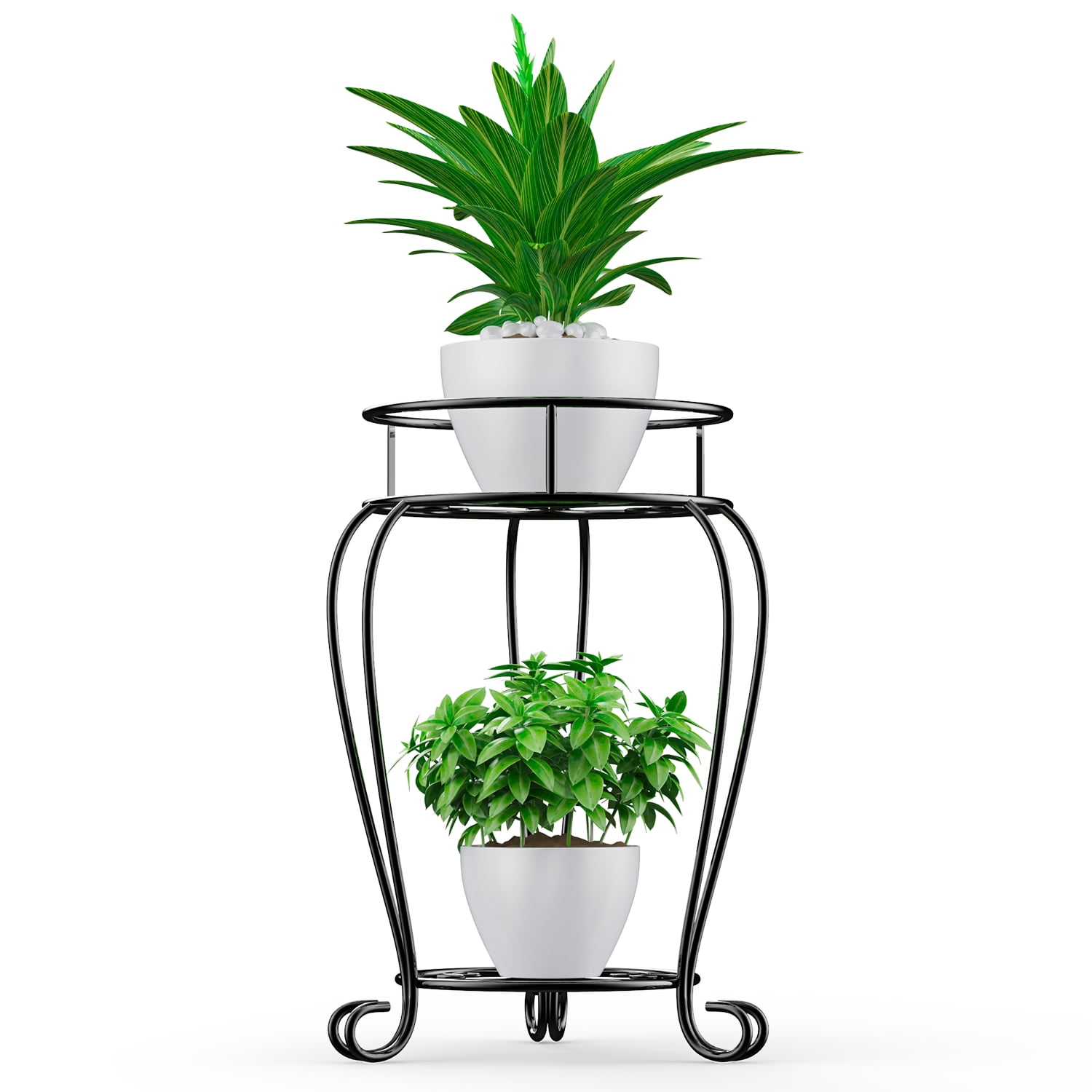 Foukus 2-Tier Metal Plant Stand, Rust-Resistant Indoor and Outdoor Flower Display Rack (Black, 19 in) 67kka