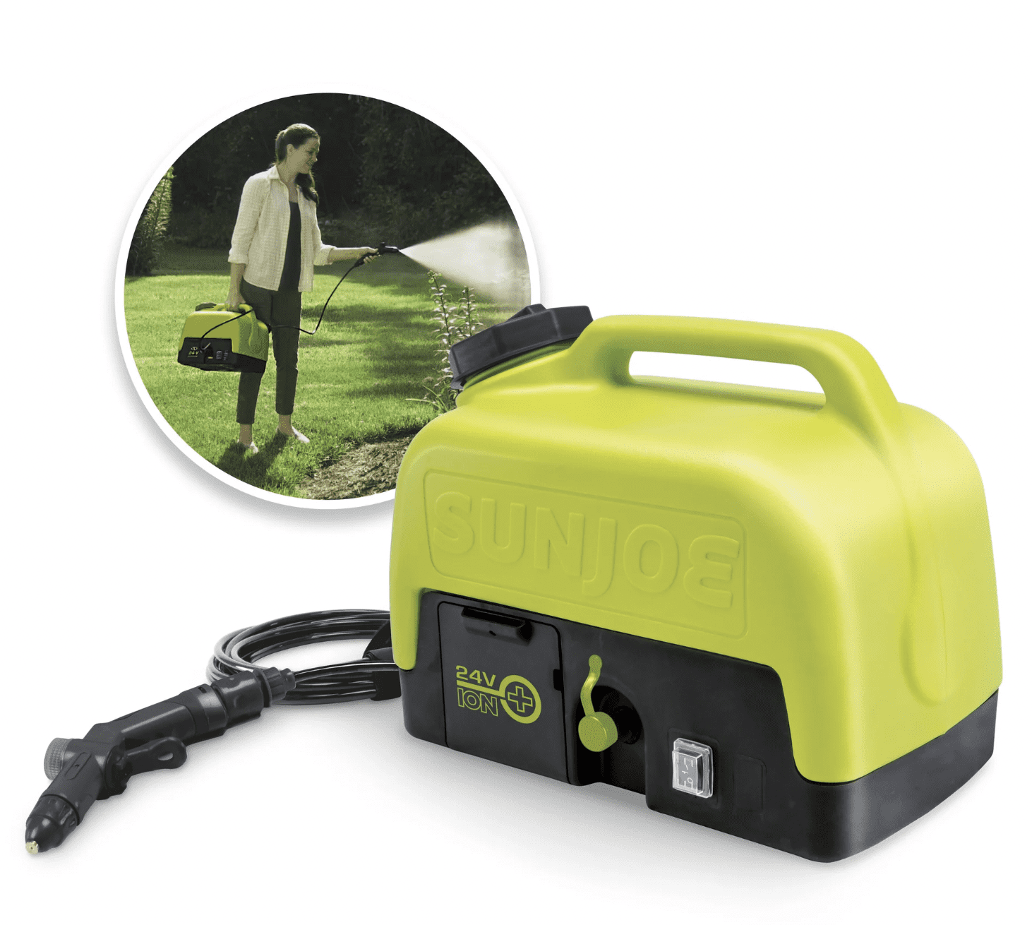 Sun Joe 24V ION+ Cordless Portable Spray Washer Kit with 2.0Ah Battery (Refurbished, 116 PSI) 9kkn0