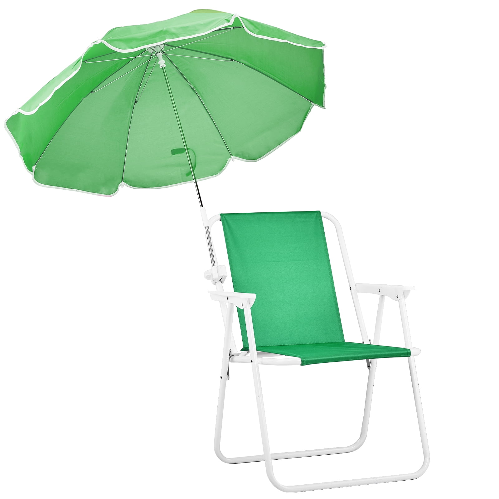 Generic Folding Beach Chair with Umbrella, Portable Camping Chair for Outdoor Activities (Green, 265 lb Capacity) 6h5aj