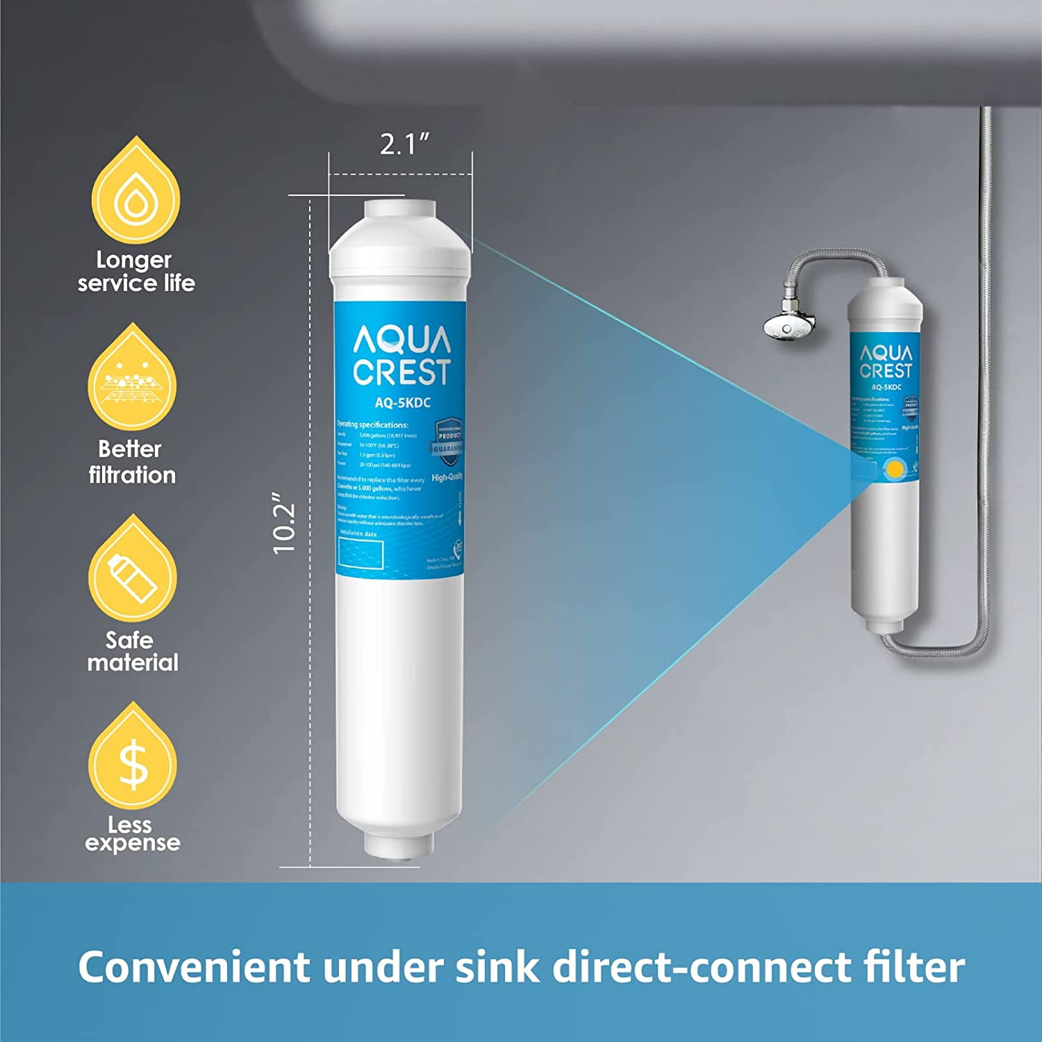Aqua Crest 5KDC Under Sink Water Filtration System, Direct Connect Filter with 5,000 Gallon Capacity (1 Pack) jax3l