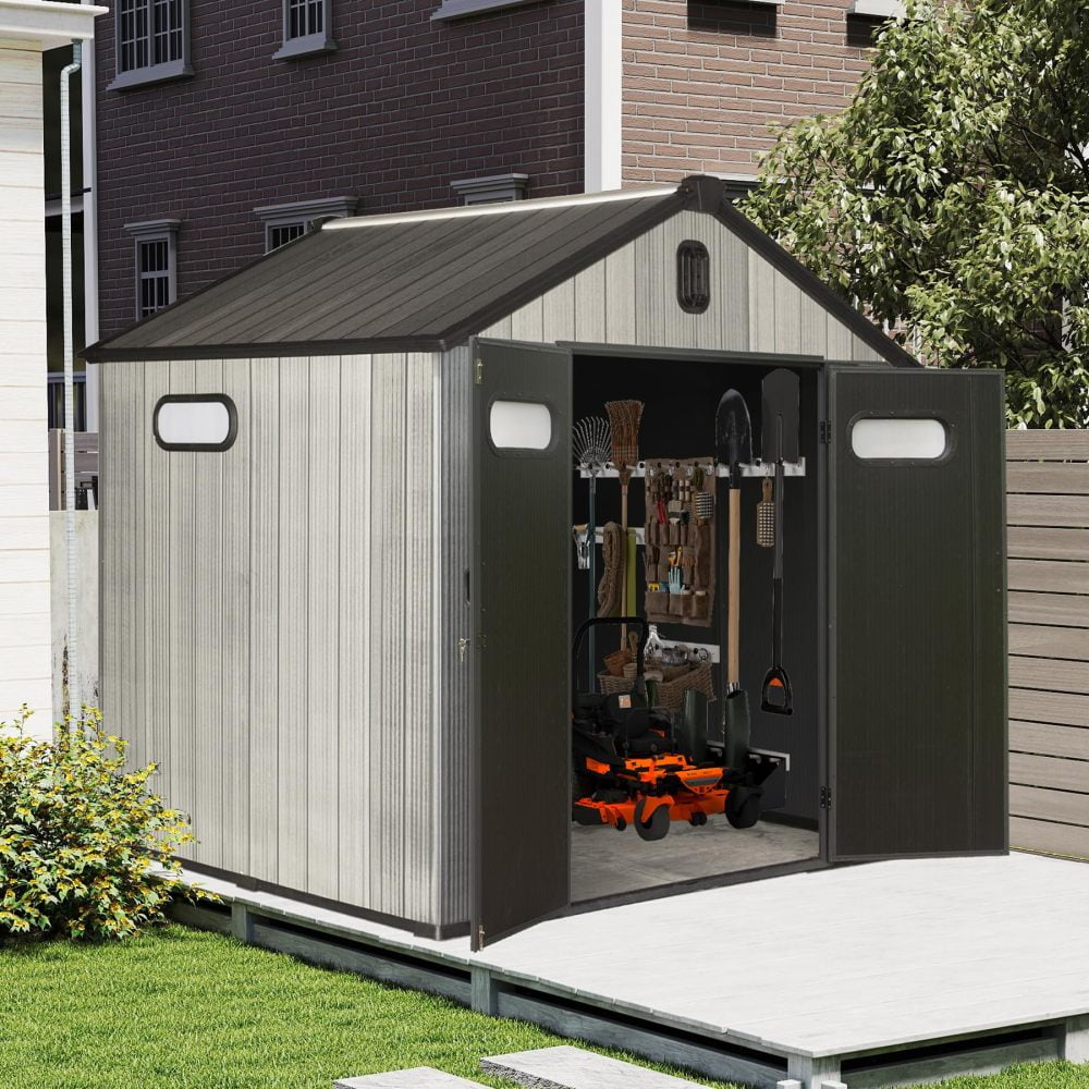 Generic 8x6 ft Resin Outdoor Storage Shed, Waterproof Lawn Equipment & Bike Shelter (Grey, 8x6 ft) 4m5o3