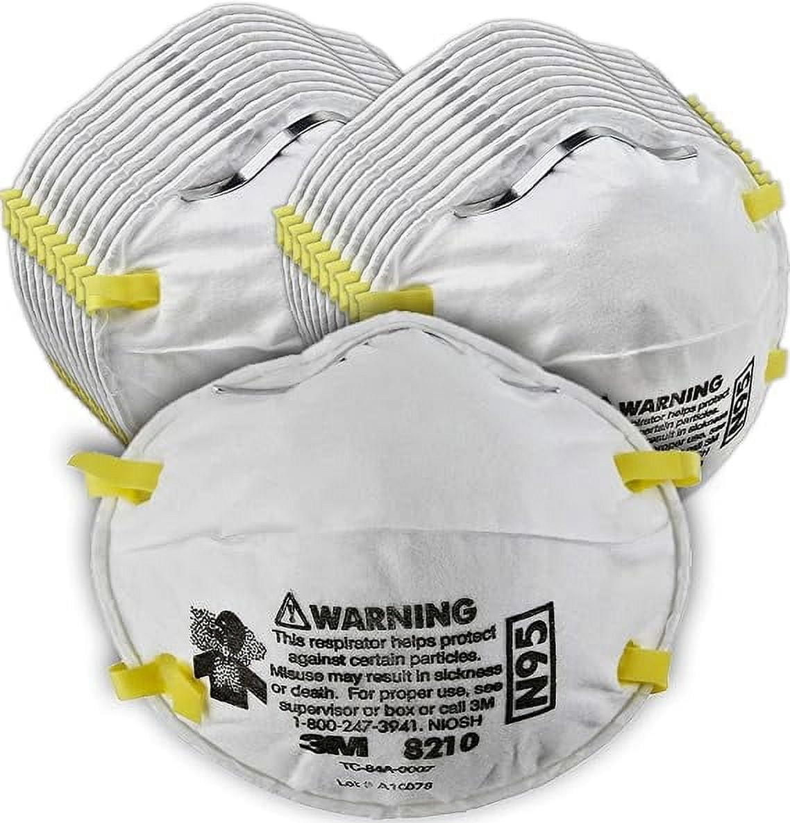 3M 8210 N95 Particulate Respirator Mask, Two-Strap Cup Style, Disposable (White, 20 Count) 6bdtq