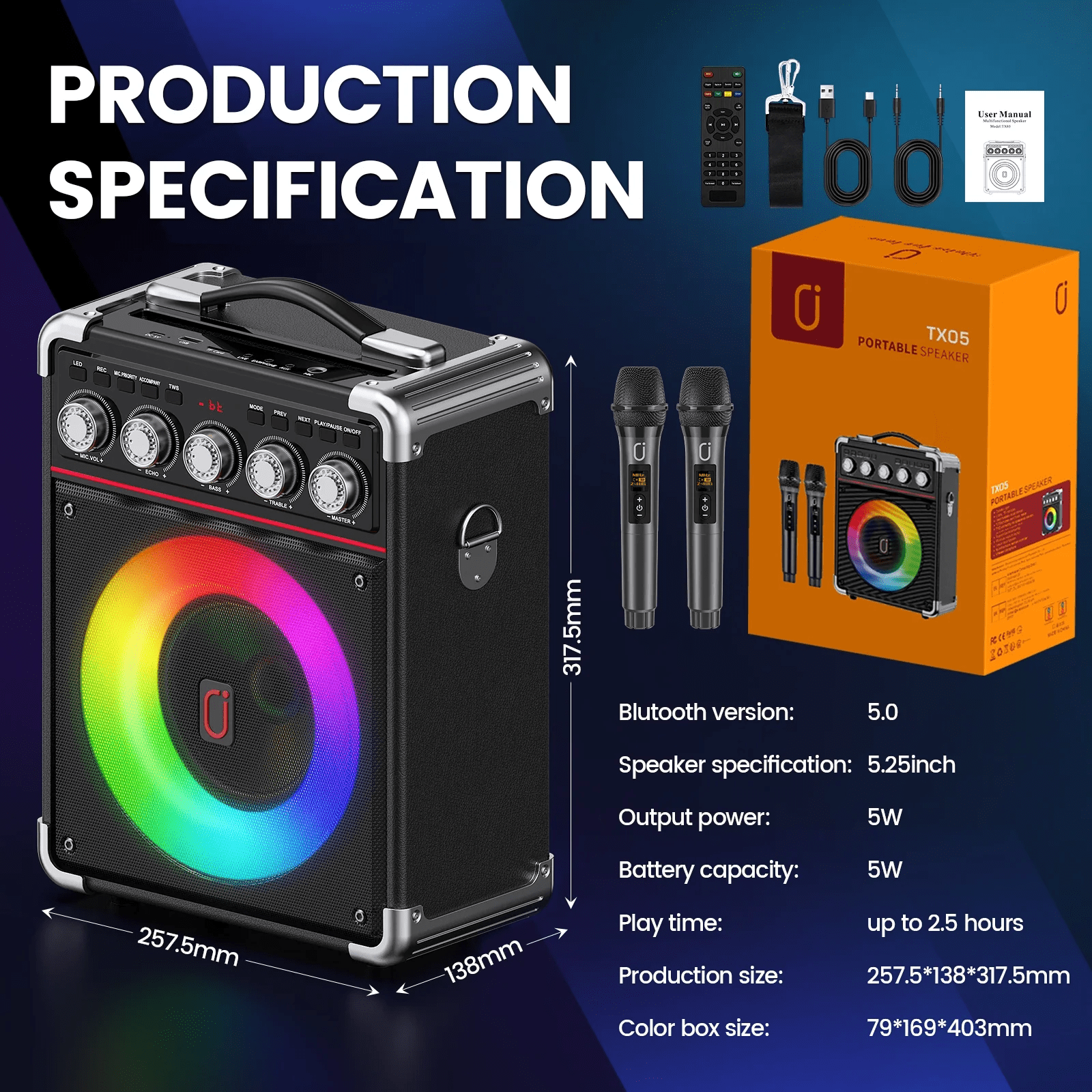 JAUYXIAN Portable Karaoke Machine with 2 Wireless Microphones, Bluetooth Speaker System for Parties (Black, 6.5 in Subwoofer) 0blqp