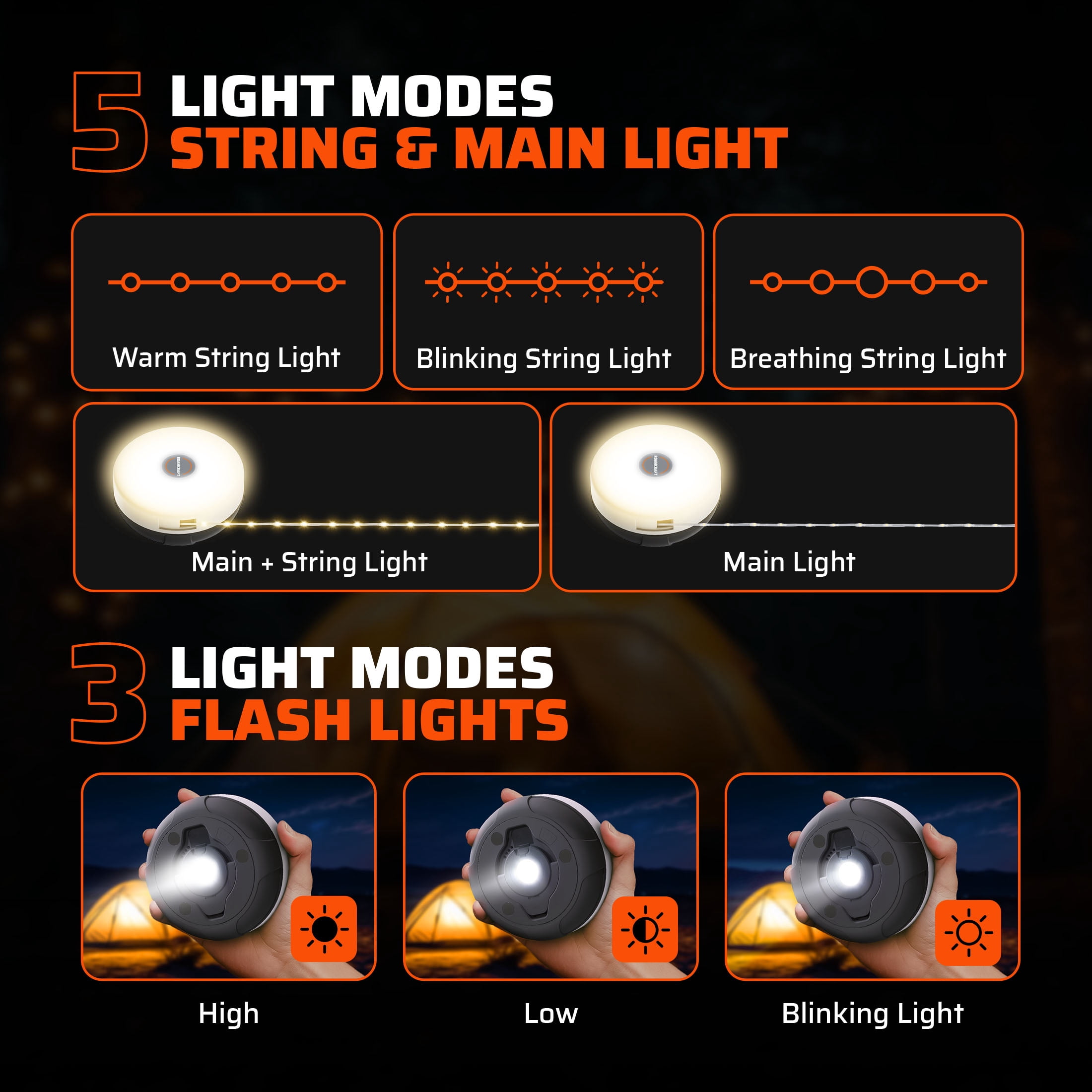 Roamcraft Portable LED Camping String Light with Power Bank (32 ft, 250 Lumens) 81nm6