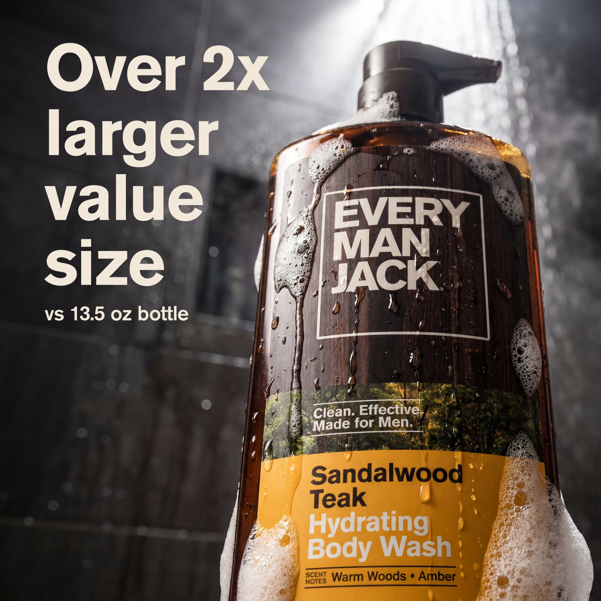 Every Man Jack Sandalwood Teak Hydrating Body Wash for Men, Deep Cleaning & Moisturizing (Sandalwood Teak, 28.8 fl oz) xb0ls