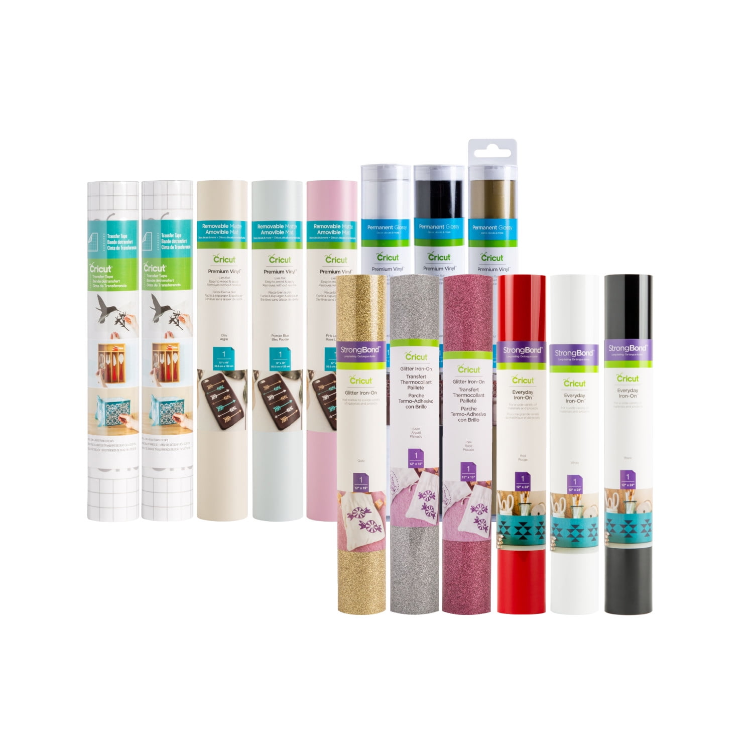Cricut Iron-On and Vinyl Crafting Bundle with Transfer Tape (12 ct) n37yz