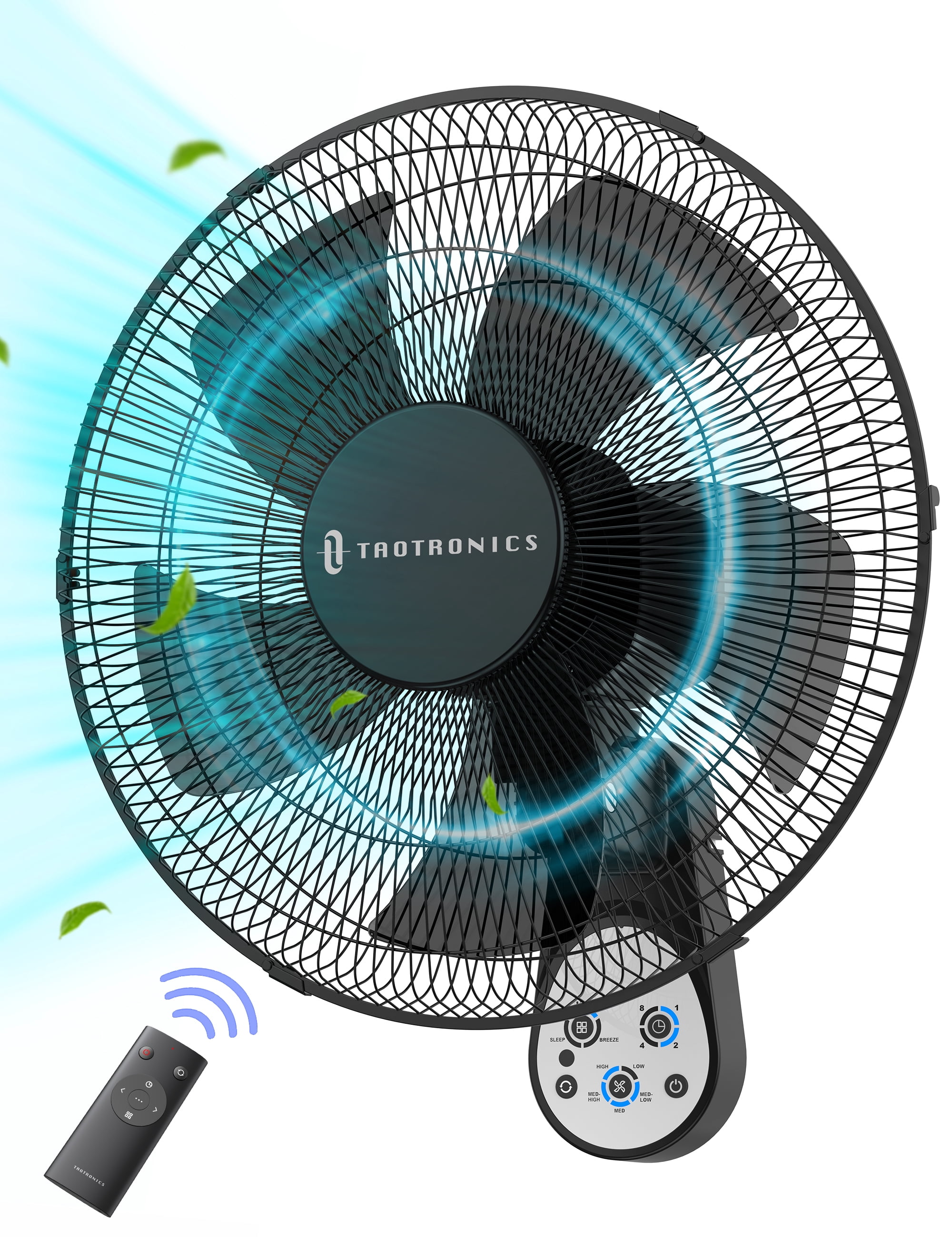 TaoTronics Wall-Mount Fan with Remote, 16 in Oscillating Cooling Fan with 5 Speeds and 3 Modes (Black, 16 in) bg9ne