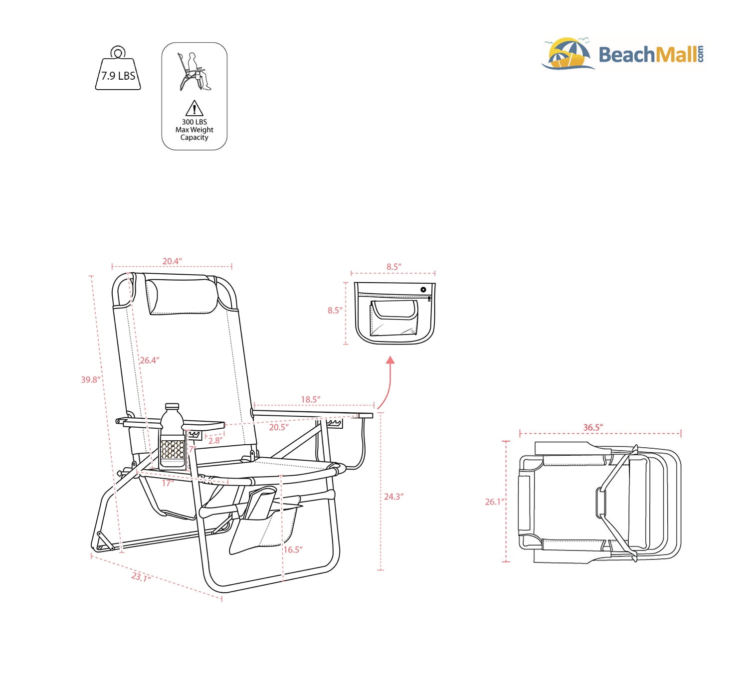 Beachmall Deluxe Heavy Duty Beach Chair for Adults, Tall Wide Design with 17 in Seat Height (300 lb Capacity) yrvcg