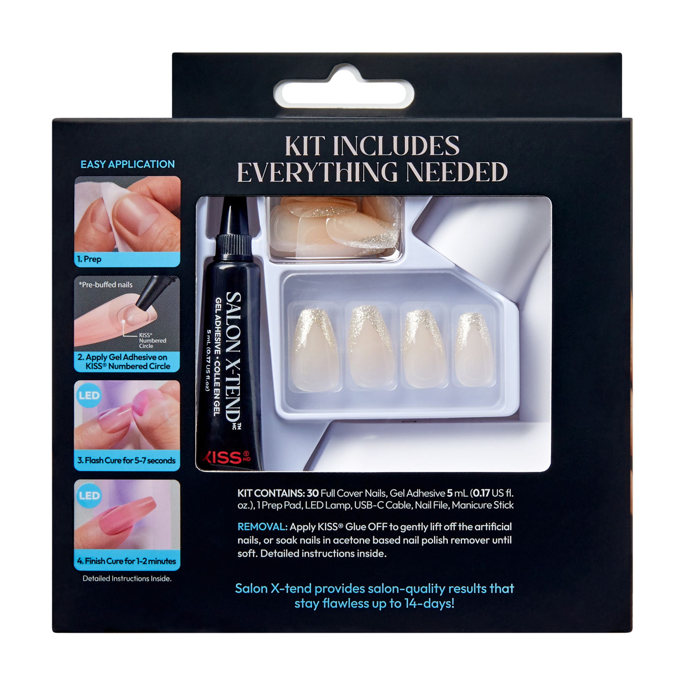 Kiss Salon X-tend LED Gel Nail Kit, Perk, Medium Coffin, Beige (30 Count, 0.16 fl oz) kyeef