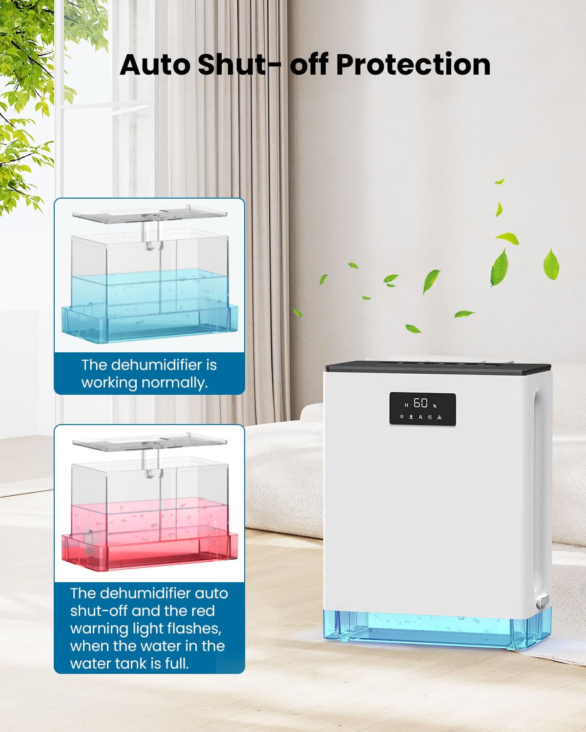 BIZEWO Electric Dehumidifier for Home and Basement (Quiet Operation, 7-Color LED Light, 101 oz Tank) plmce